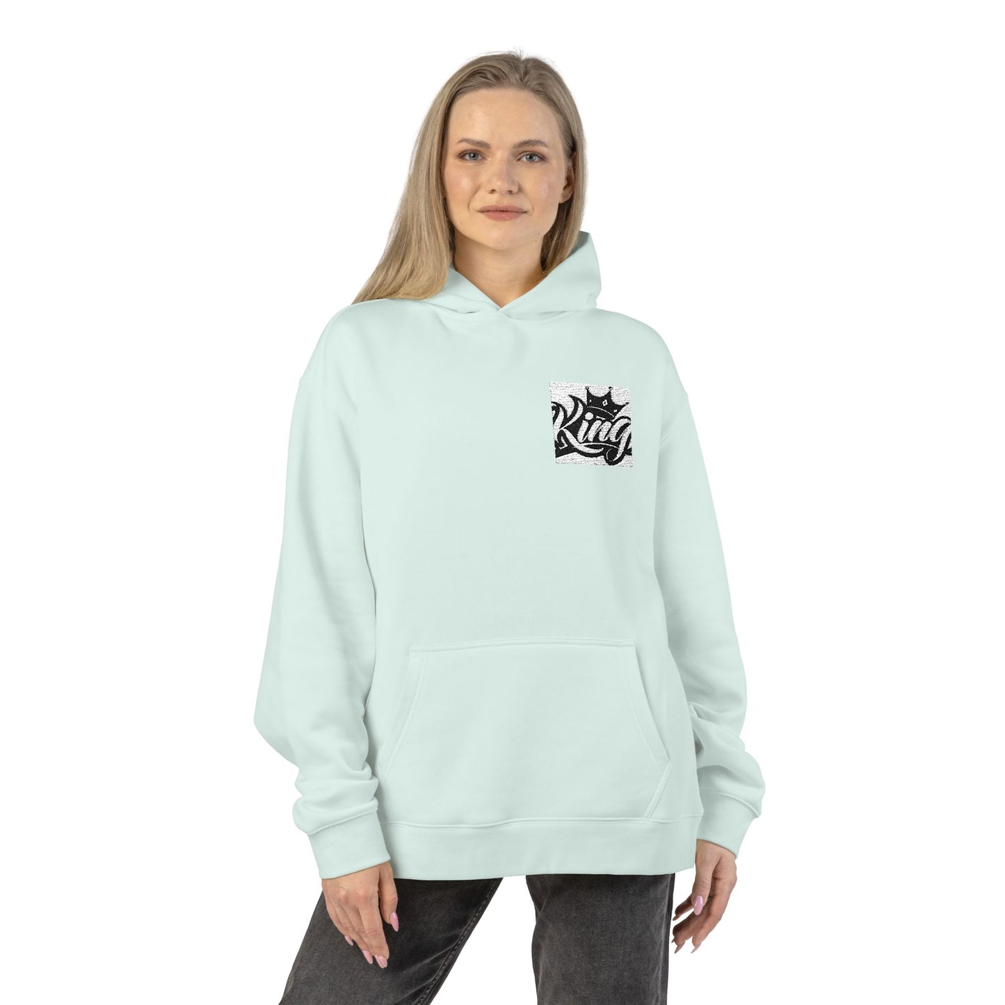 Relaxed Hoodie — Minimal Black Crown Chest Logo Hooded Sweatshirt