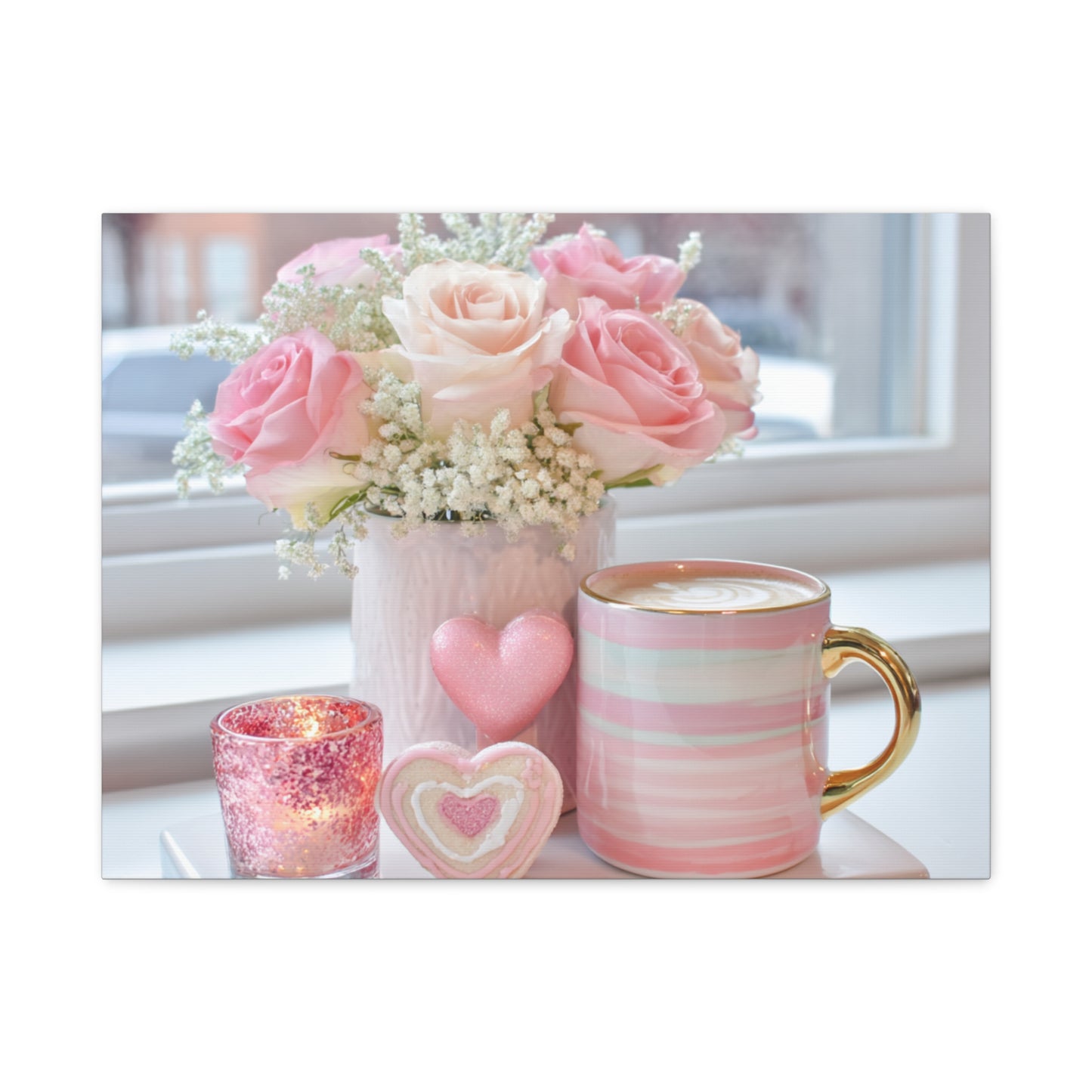 Pink Rose Bouquet with Mug Canvas