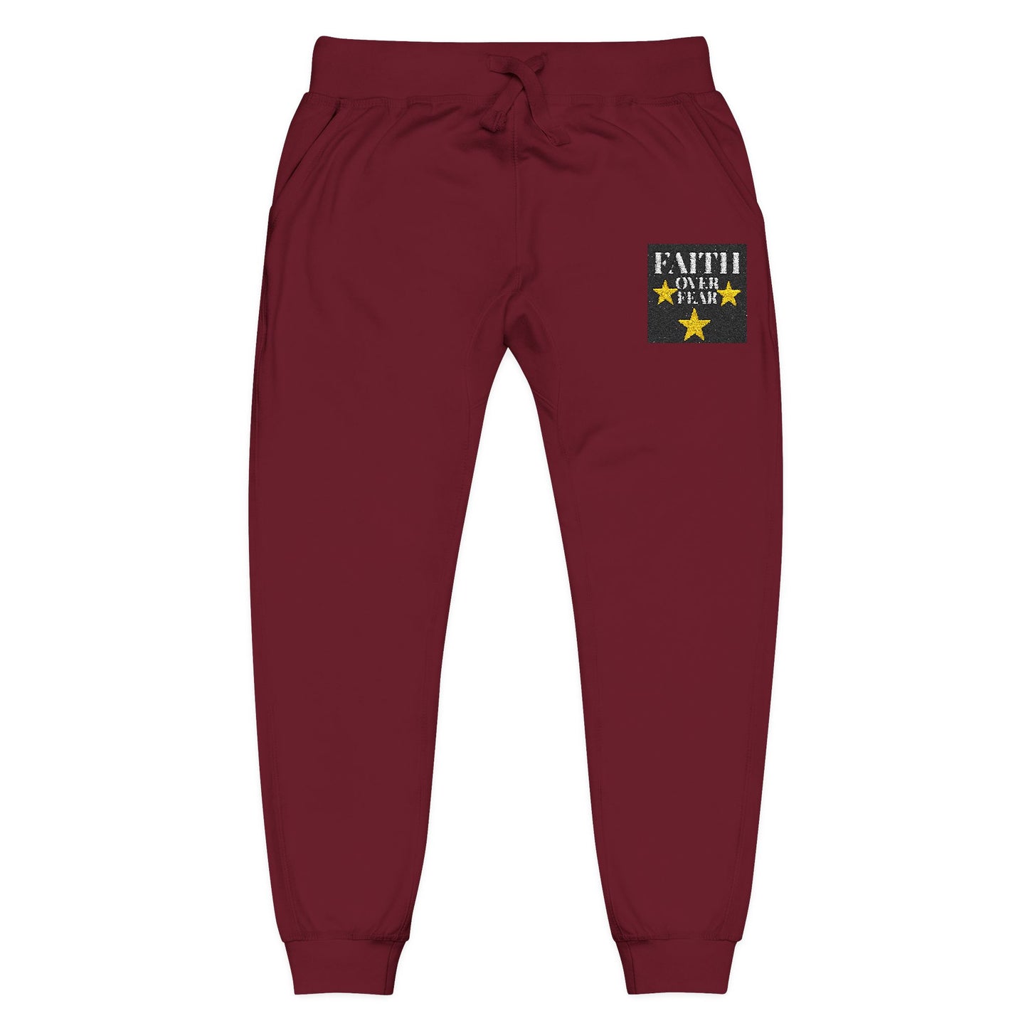 Embroidered Star Patch Sweatpants — White Fleece Joggers