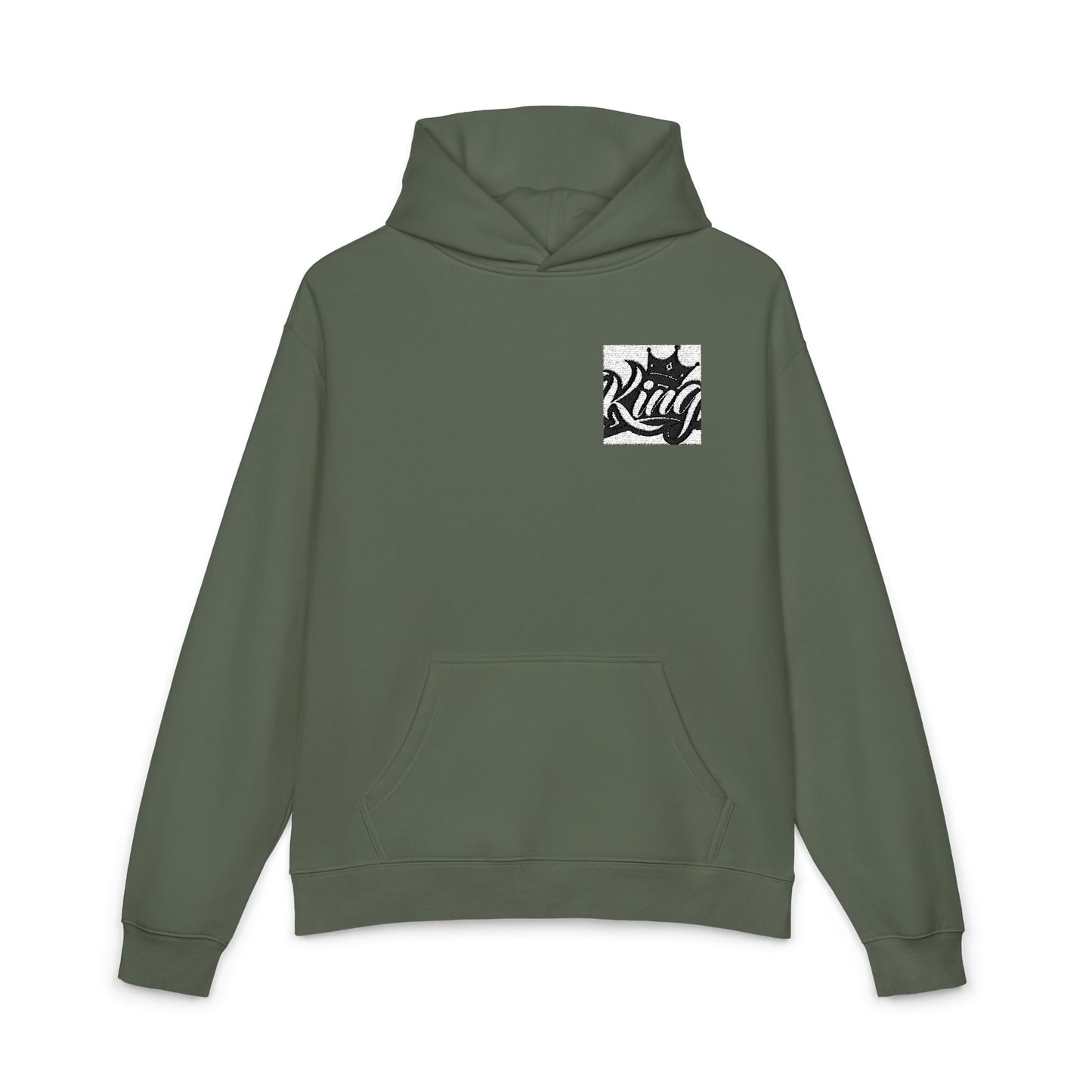 Relaxed Hoodie — Minimal Black Crown Chest Logo Hooded Sweatshirt