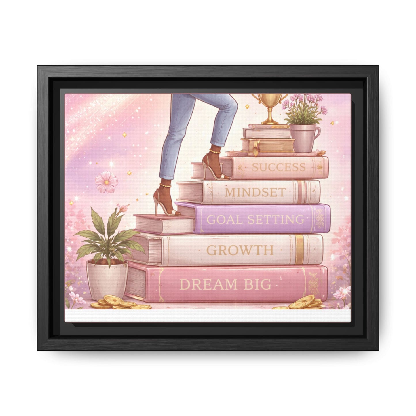 Dream Big Wall Art — Motivational Stacked Books Framed Canvas