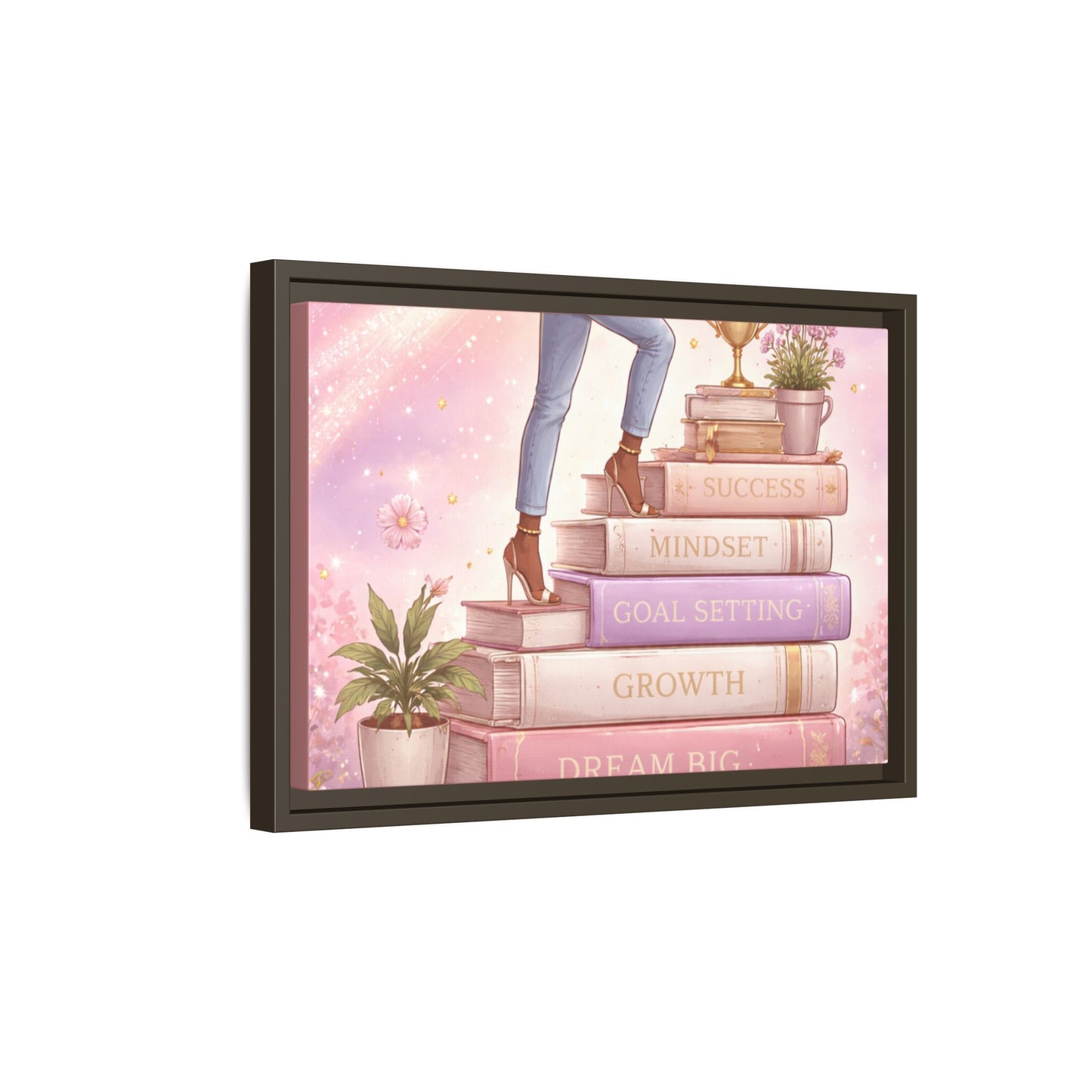 Dream Big Wall Art — Motivational Stacked Books Framed Canvas
