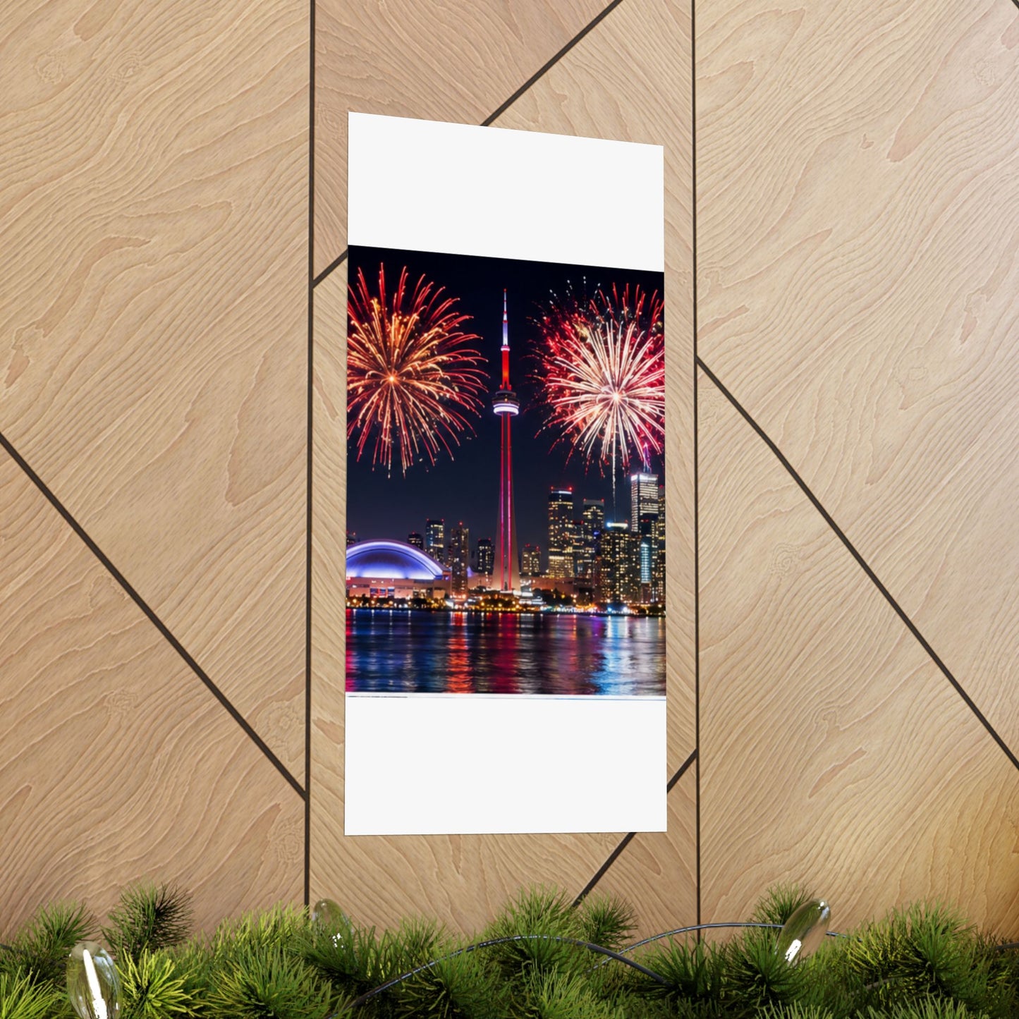 CN Tower Fireworks Matte Vertical Poster — Toronto Skyline Night Celebration Wall Art