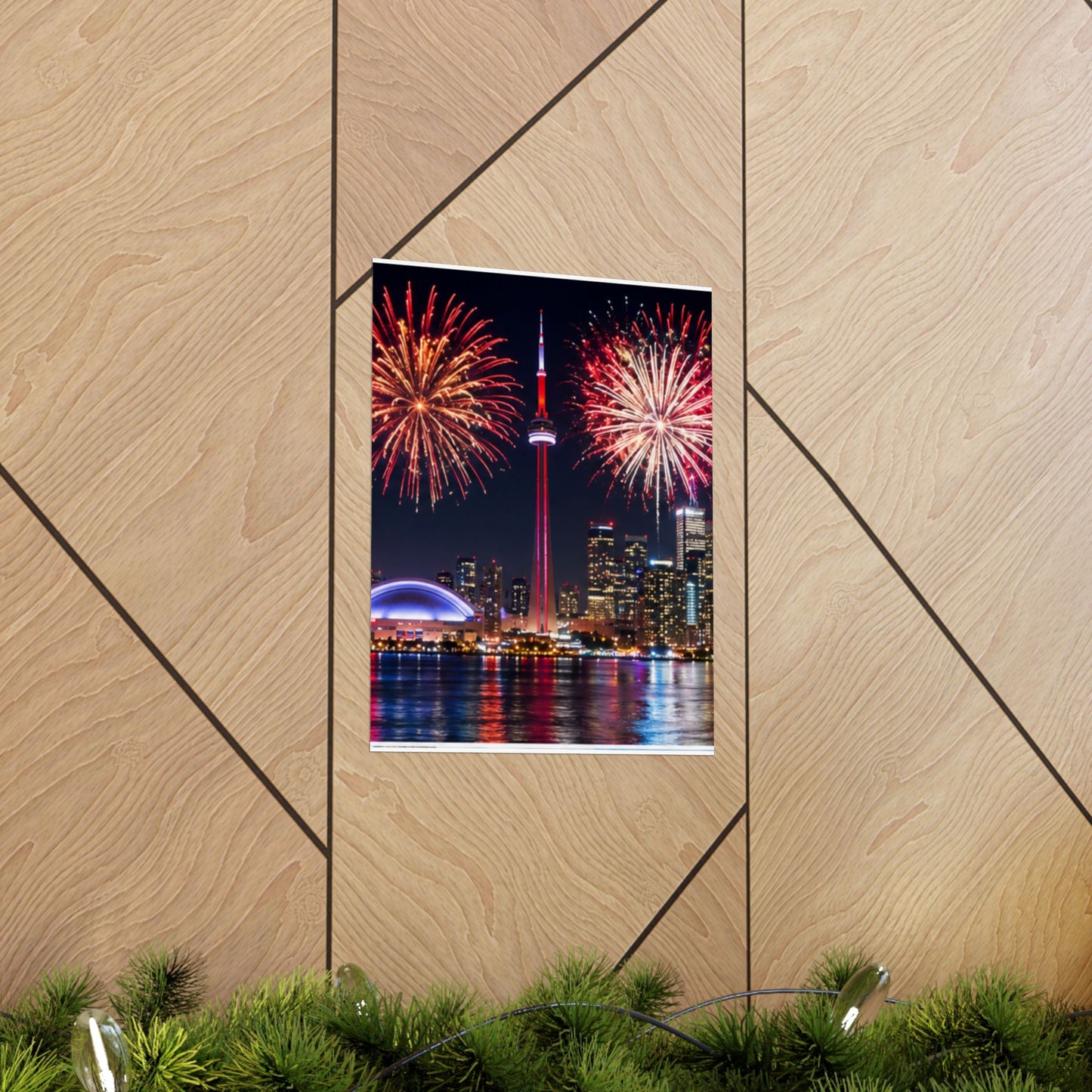 CN Tower Fireworks Matte Vertical Poster — Toronto Skyline Night Celebration Wall Art