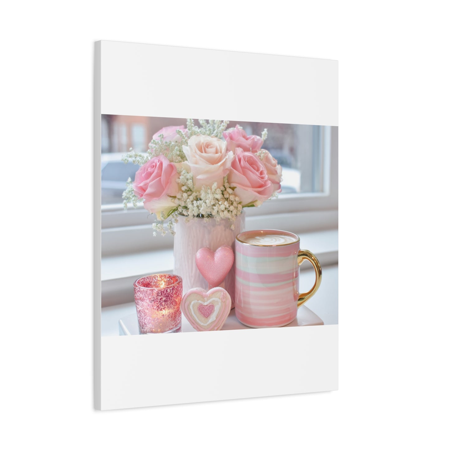 Pink Rose Bouquet with Mug Canvas