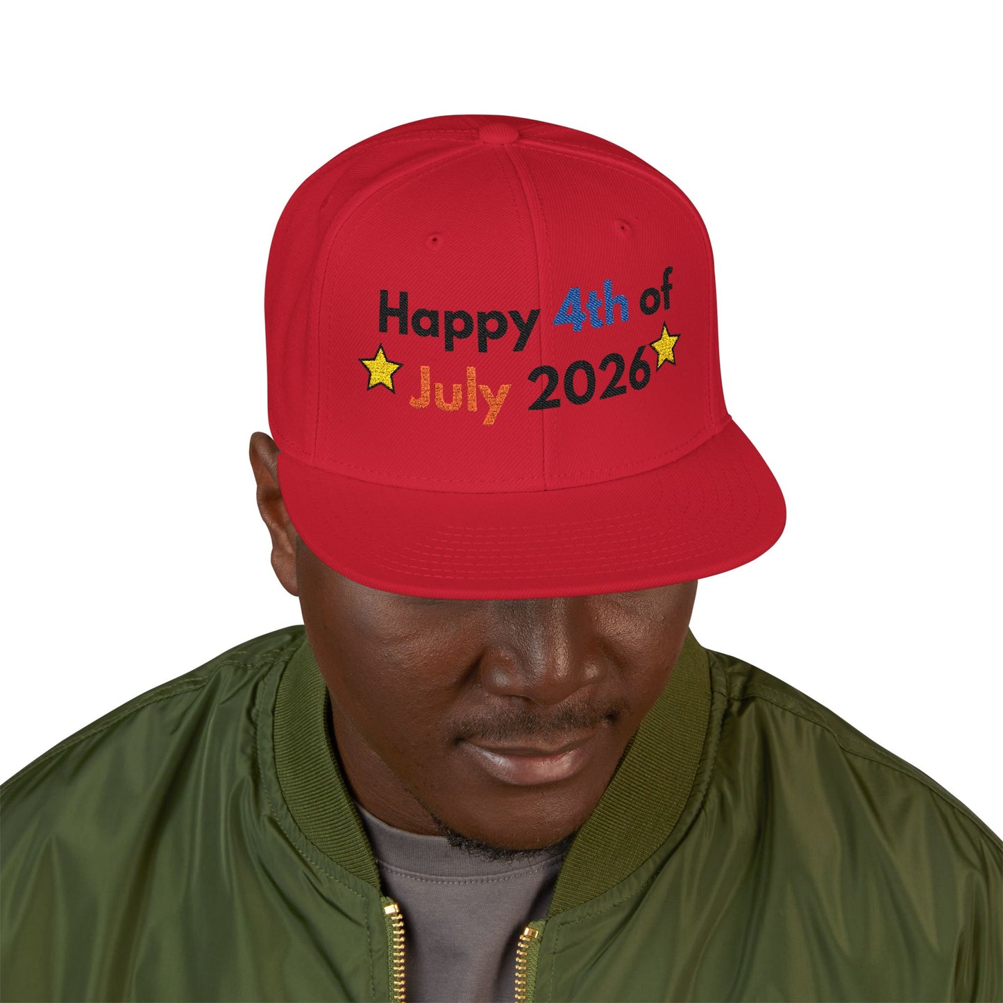 Happy 4th of July 2026 Embroidered Snapback Hat