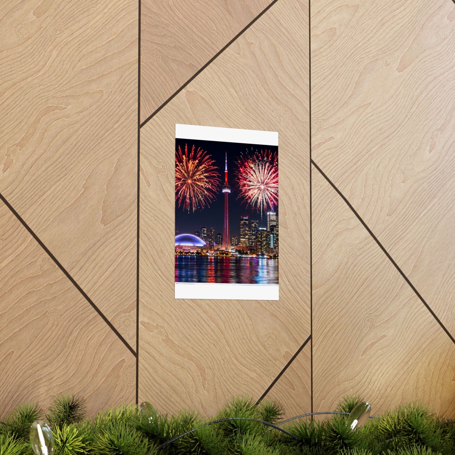 CN Tower Fireworks Matte Vertical Poster — Toronto Skyline Night Celebration Wall Art