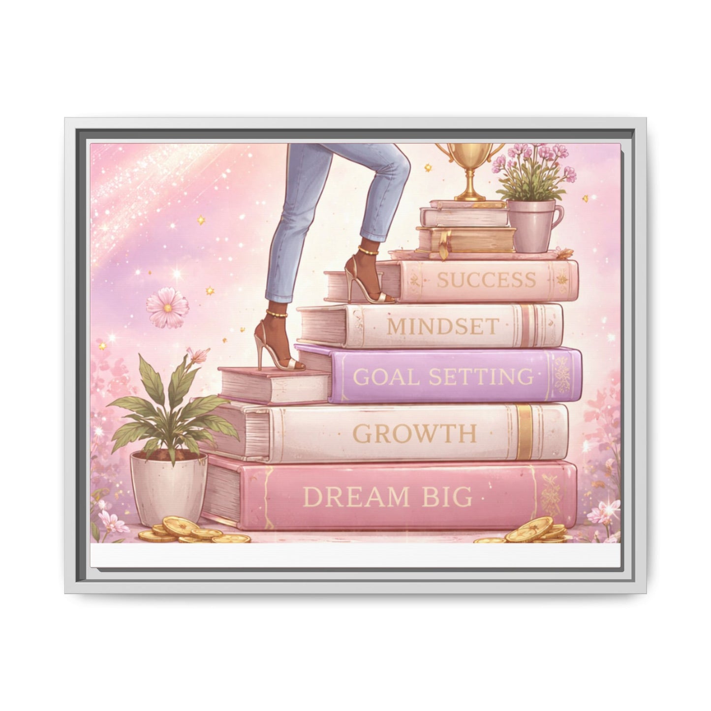 Dream Big Wall Art — Motivational Stacked Books Framed Canvas