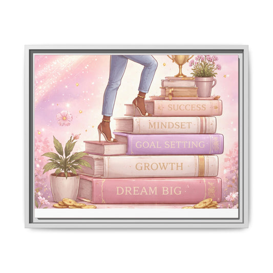 Dream Big Wall Art — Motivational Stacked Books Framed Canvas