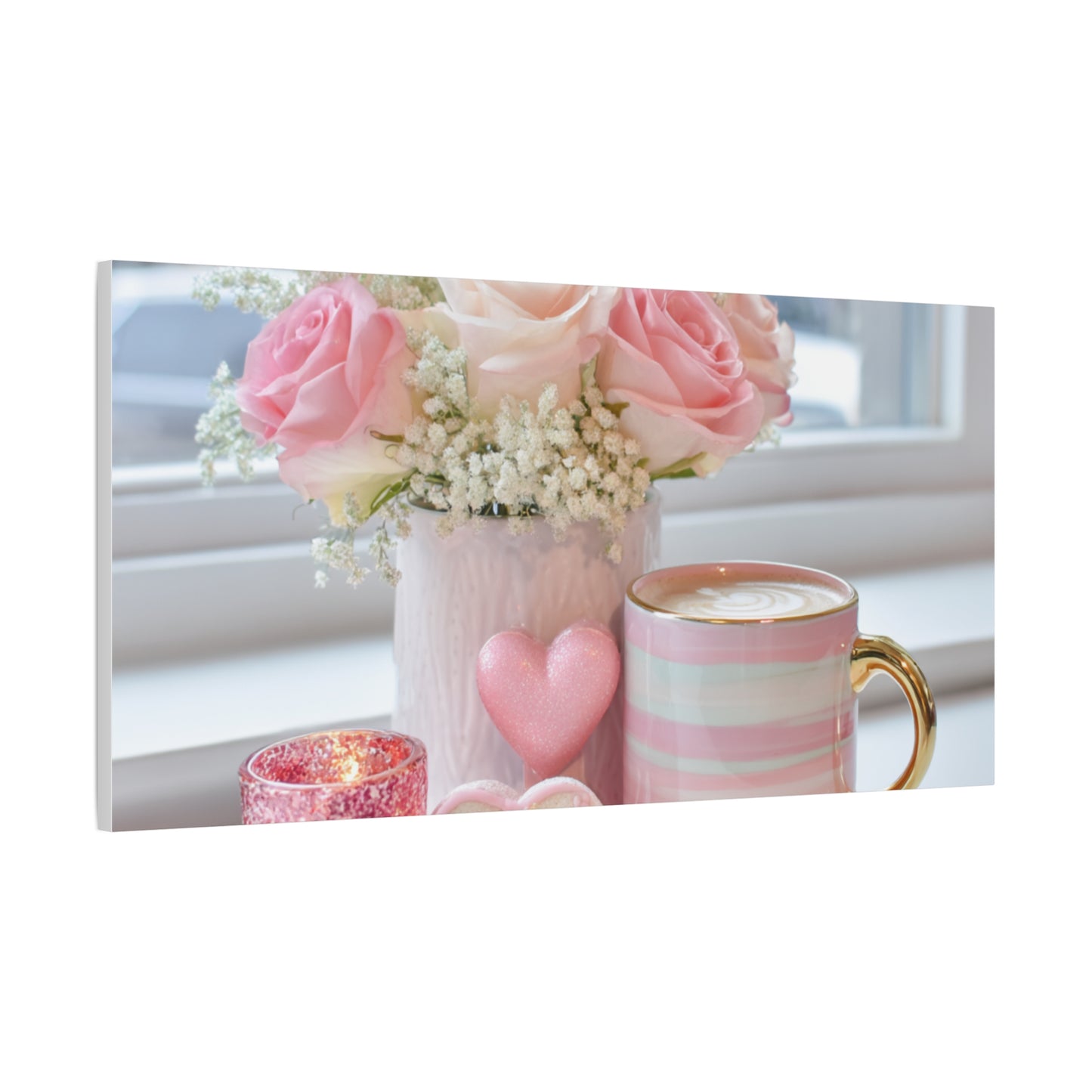Pink Rose Bouquet with Mug Canvas
