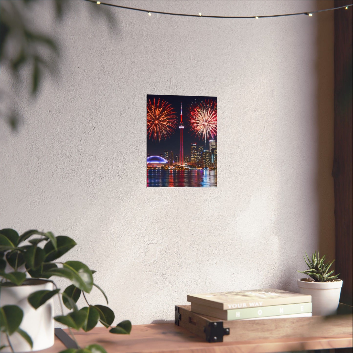 CN Tower Fireworks Matte Vertical Poster — Toronto Skyline Night Celebration Wall Art