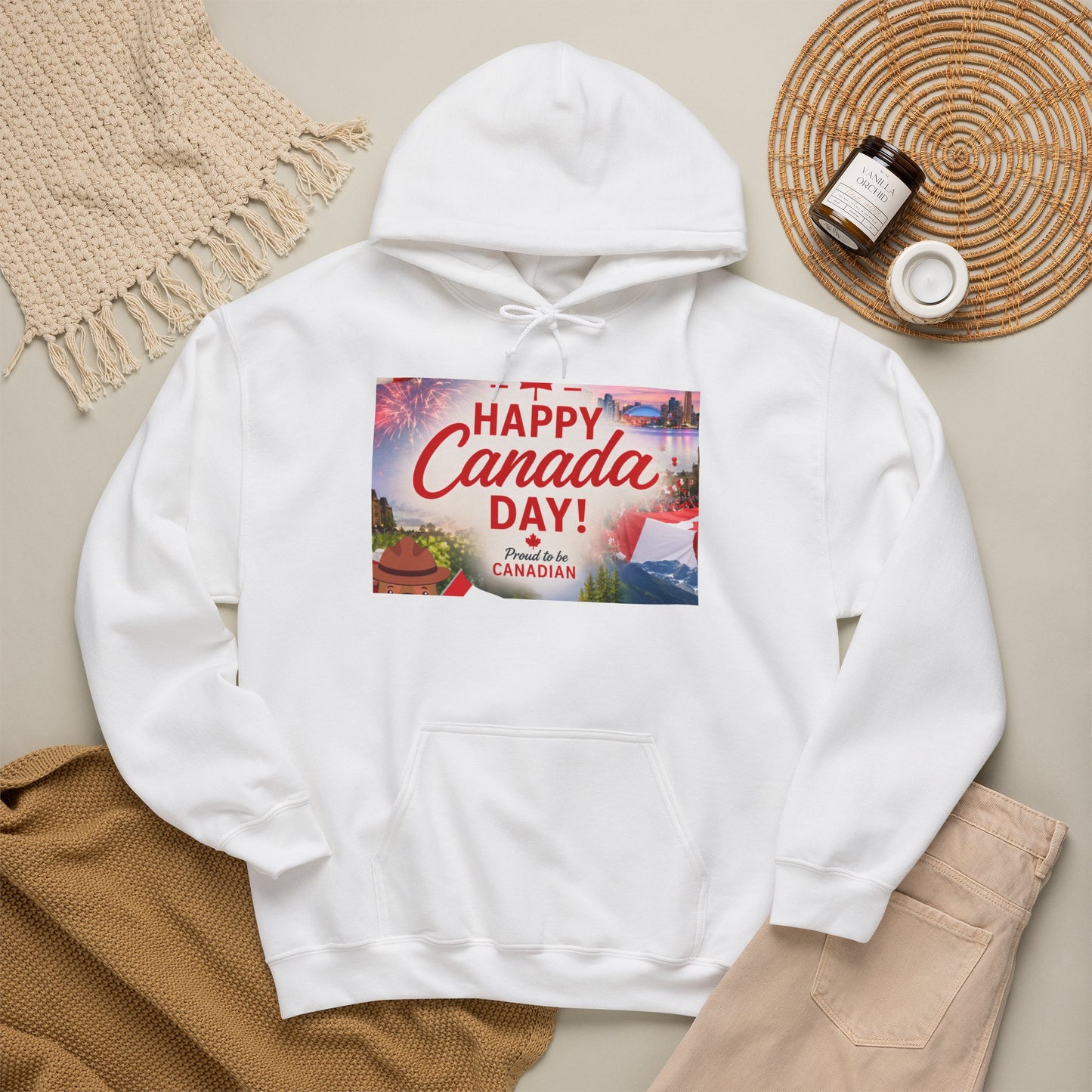 Canada Day Hoodie — "Happy Canada Day! Proud Canadian" Celebration Sweatshirt