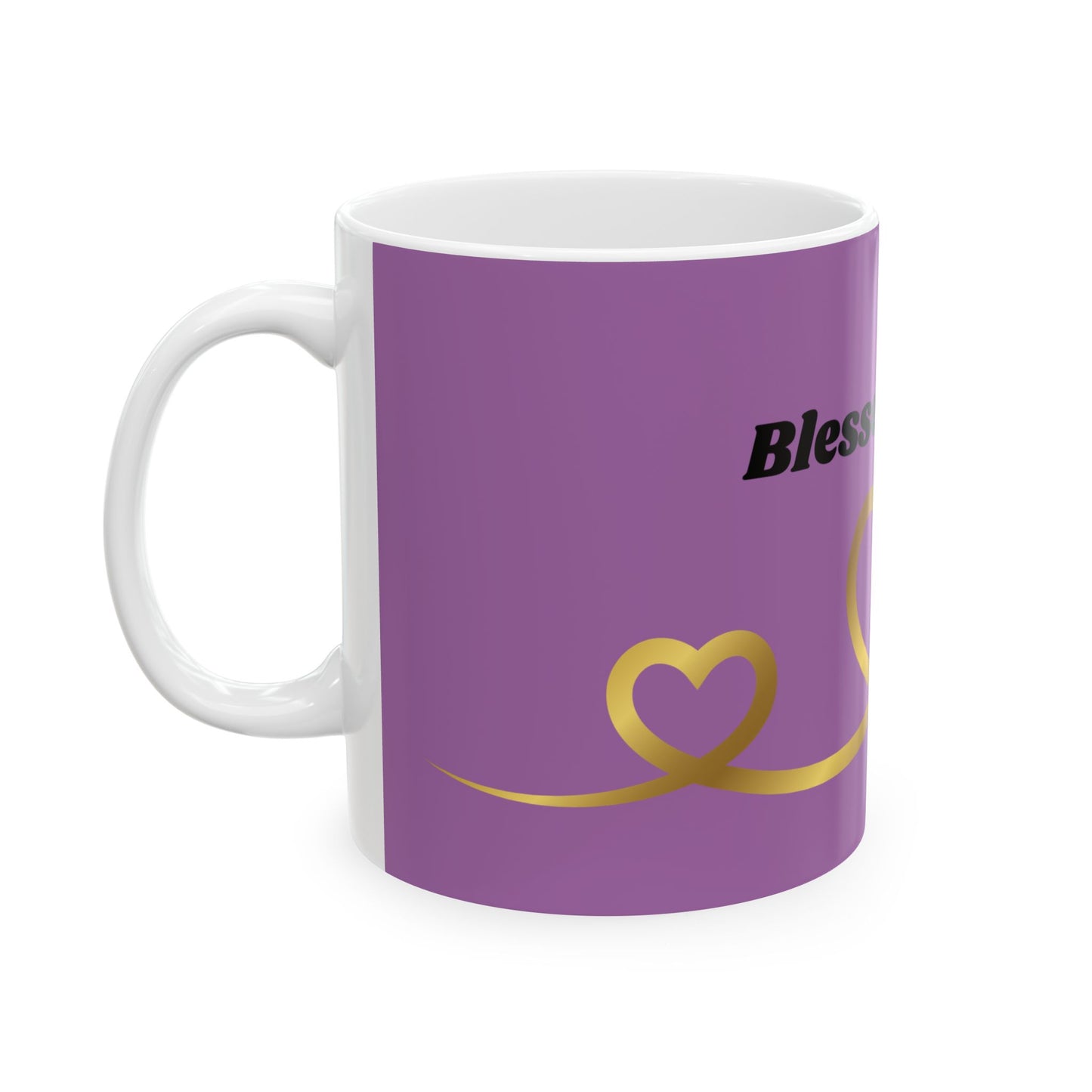 Blessed Mama Ceramic Mug — Purple & Gold Heart Coffee Cup (11oz, 15oz)