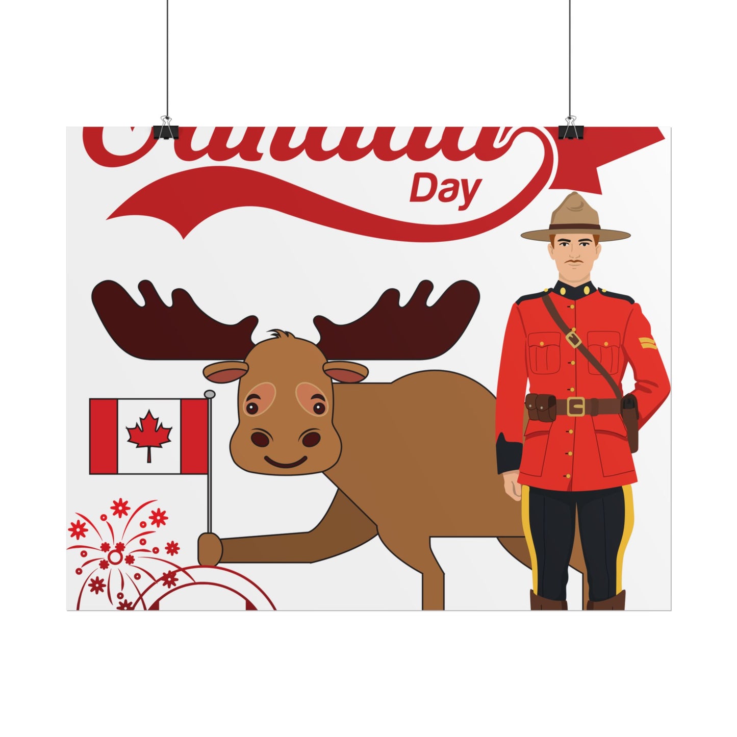 Canada Day Poster - Happy Canada Day Moose & Mountie Rolled Poster