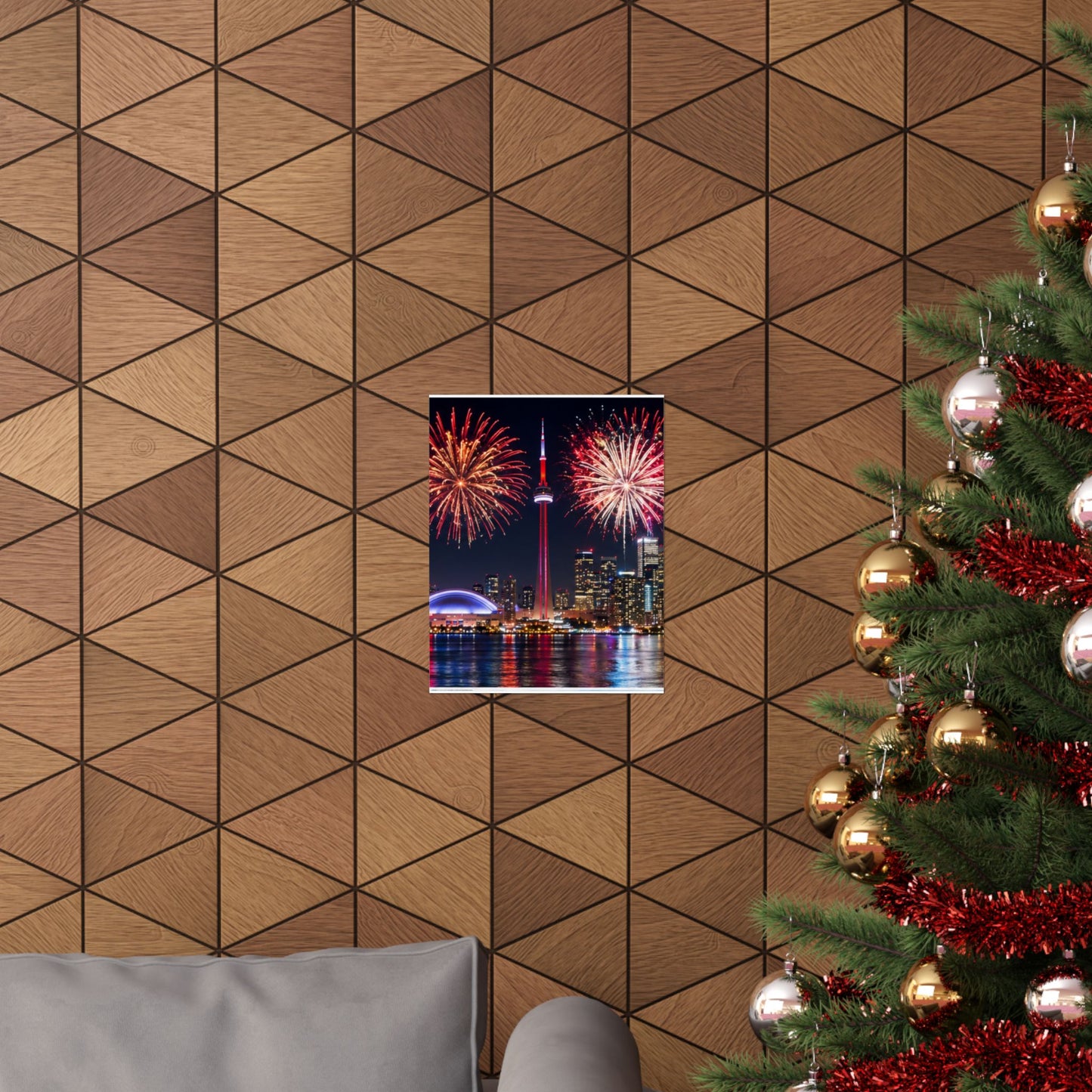 CN Tower Fireworks Matte Vertical Poster — Toronto Skyline Night Celebration Wall Art