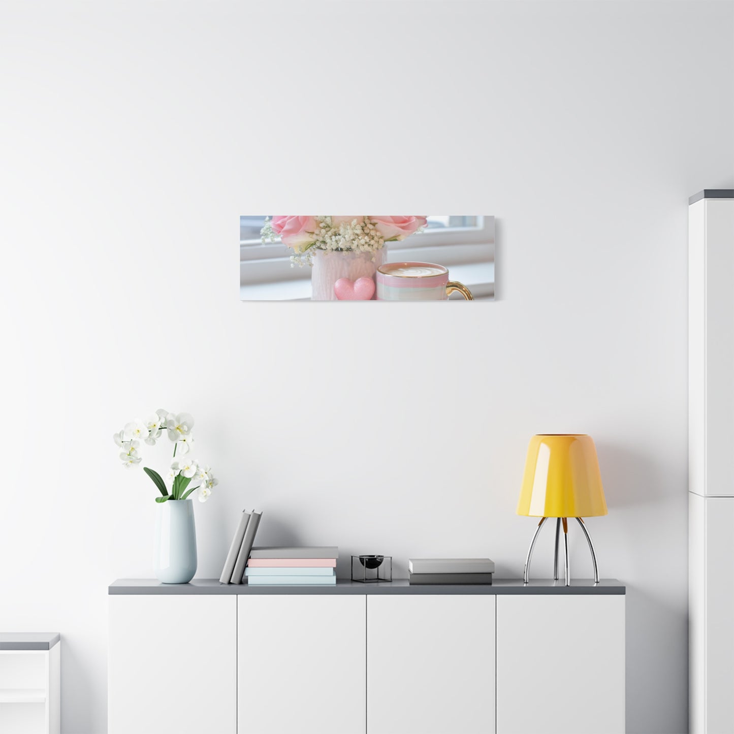 Pink Rose Bouquet with Mug Canvas
