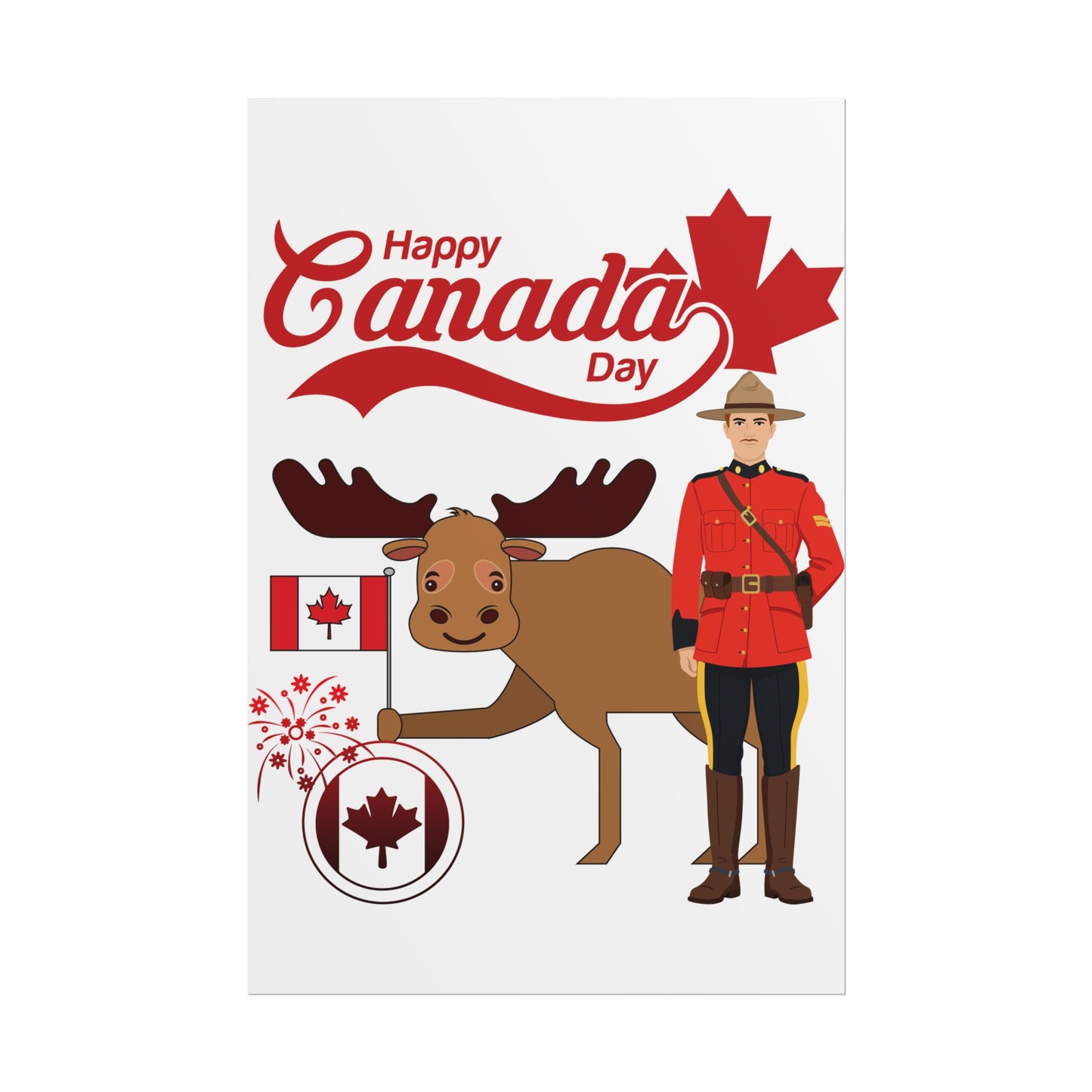 Canada Day Poster - Happy Canada Day Moose & Mountie Rolled Poster