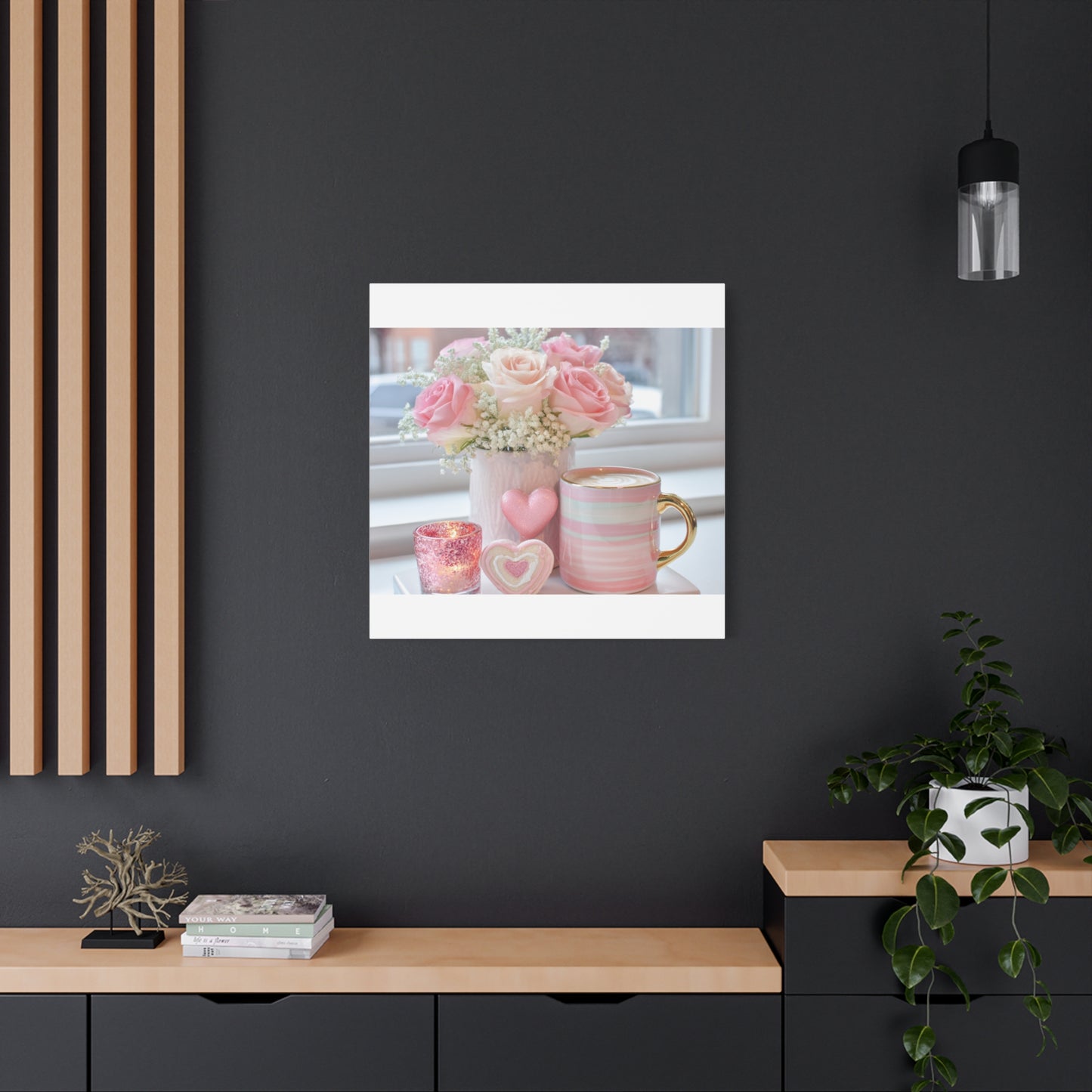 Pink Rose Bouquet with Mug Canvas