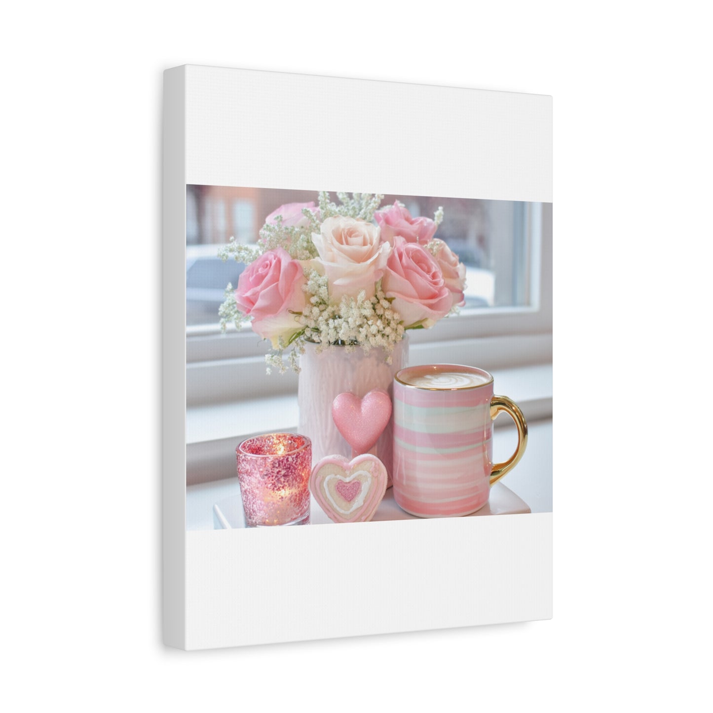 Pink Rose Bouquet with Mug Canvas