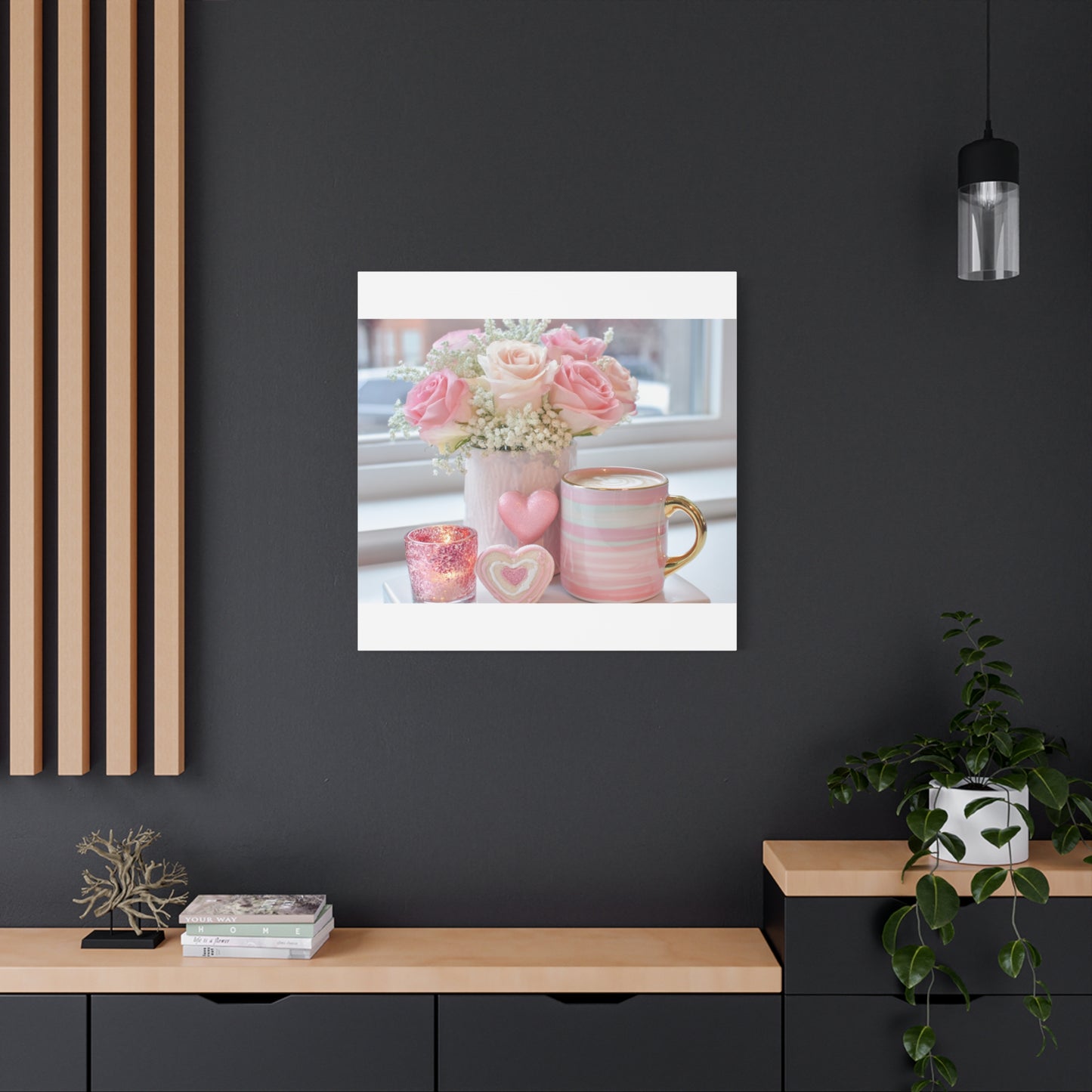 Pink Rose Bouquet with Mug Canvas