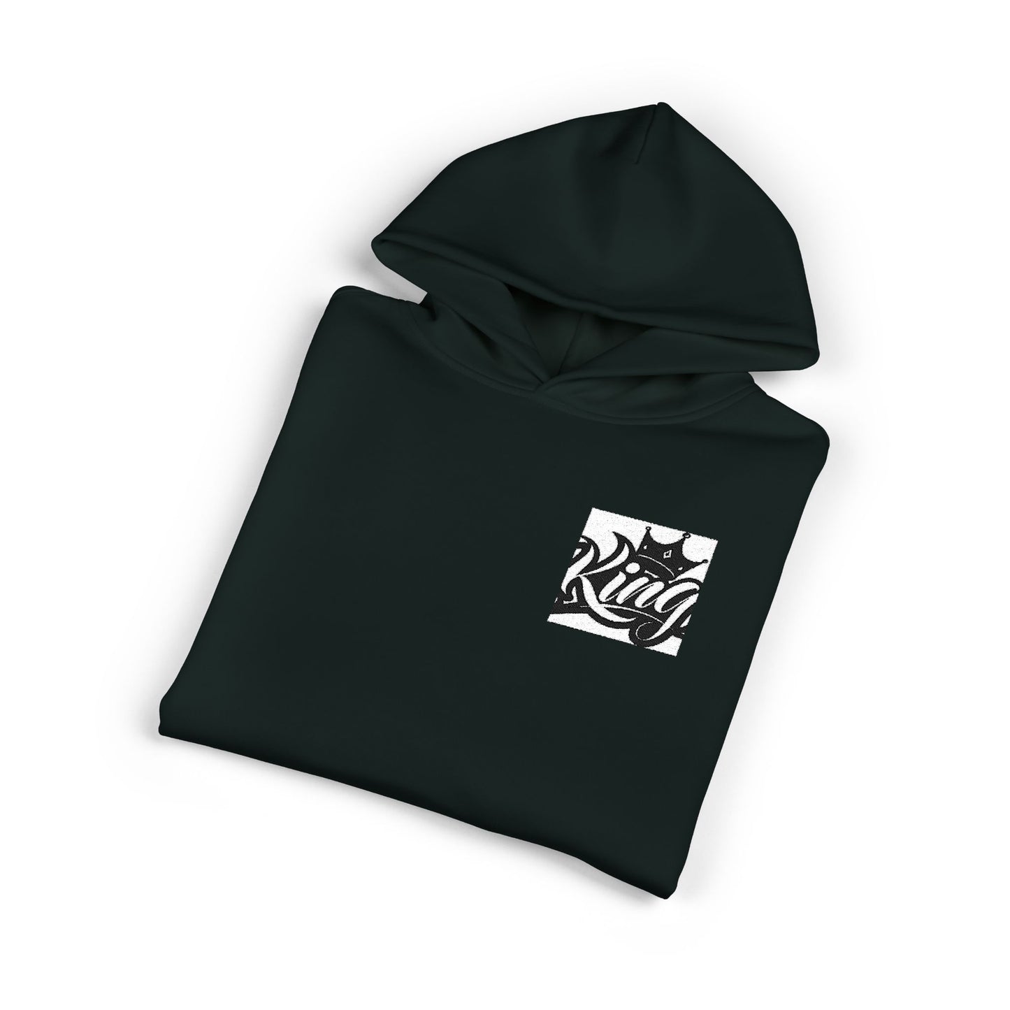 Relaxed Hoodie — Minimal Black Crown Chest Logo Hooded Sweatshirt