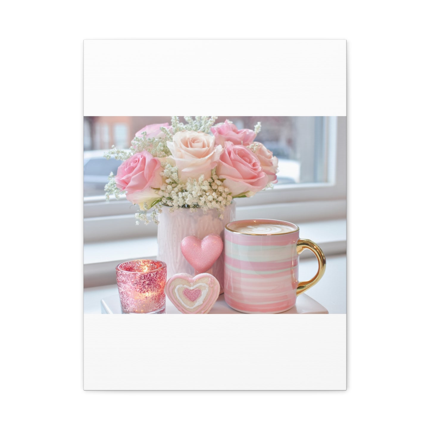 Pink Rose Bouquet with Mug Canvas