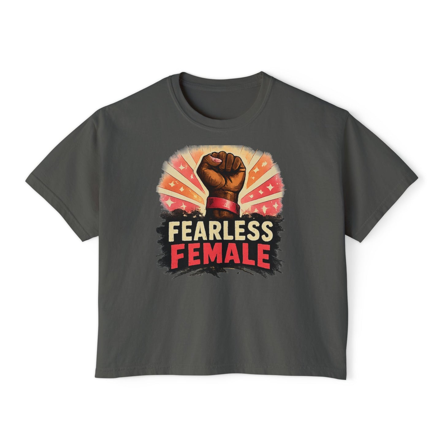 Fearless Female Raised Fist Graphic T-Shirt | Boxy Tee