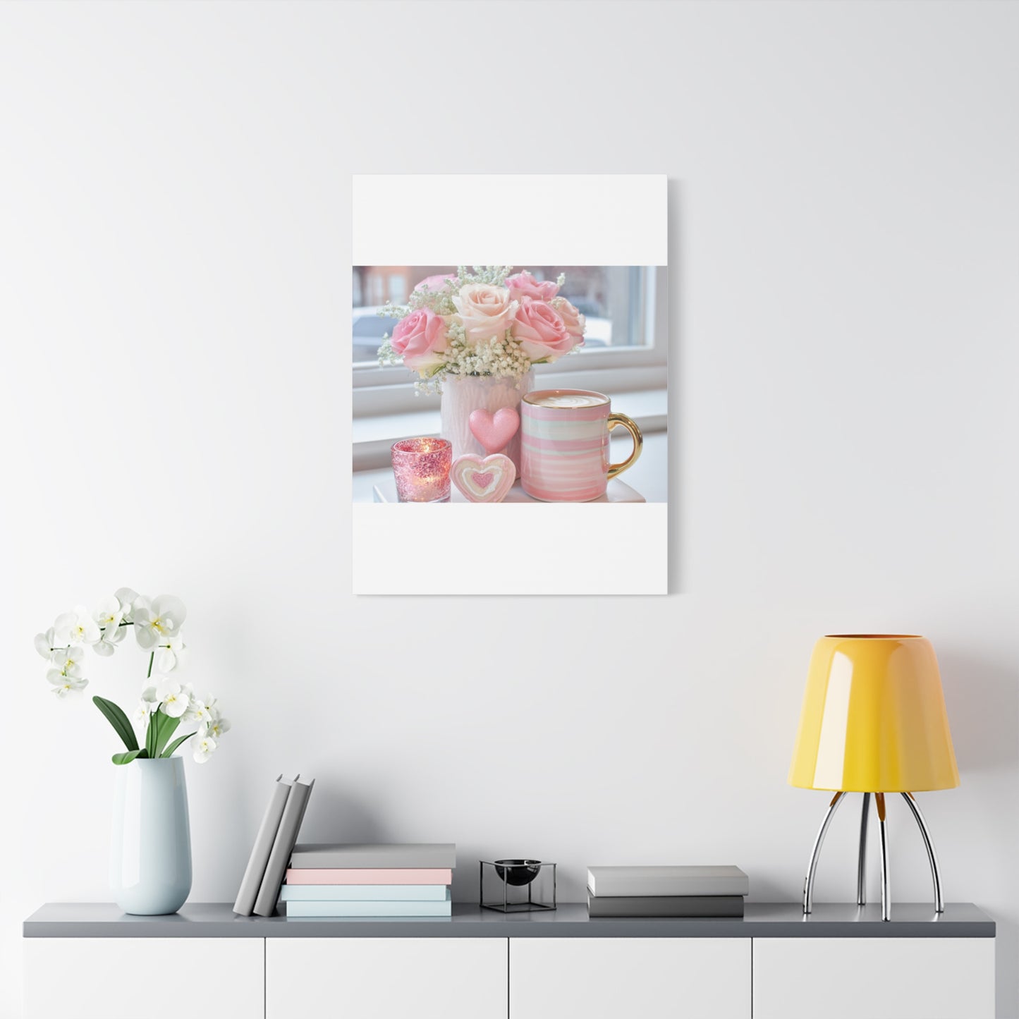 Pink Rose Bouquet with Mug Canvas