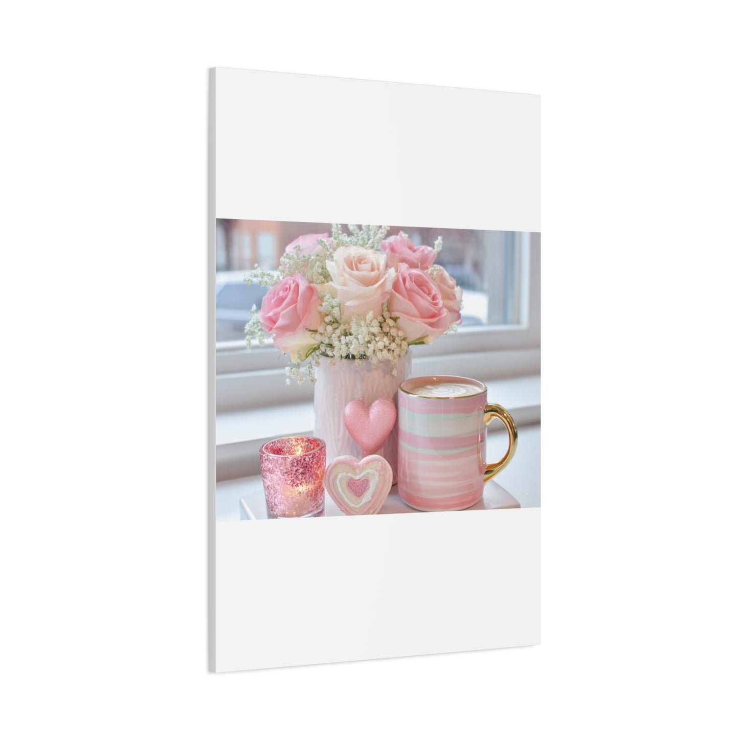 Pink Rose Bouquet with Mug Canvas