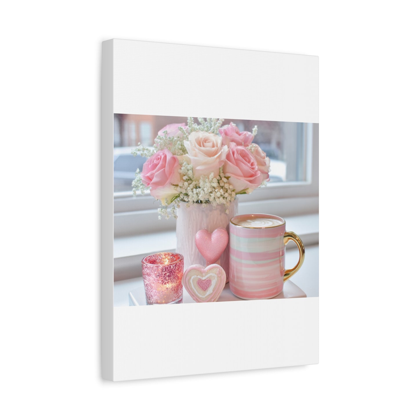 Pink Rose Bouquet with Mug Canvas