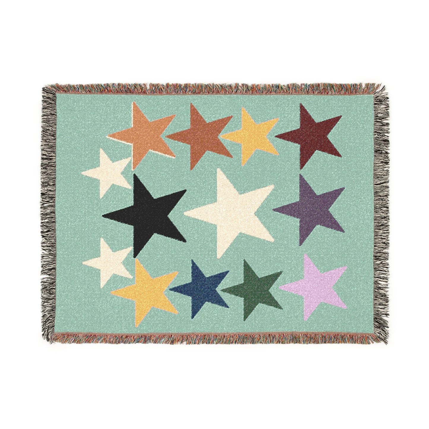Multicolor Star Pattern Woven Blanket | Retro Celestial Throw