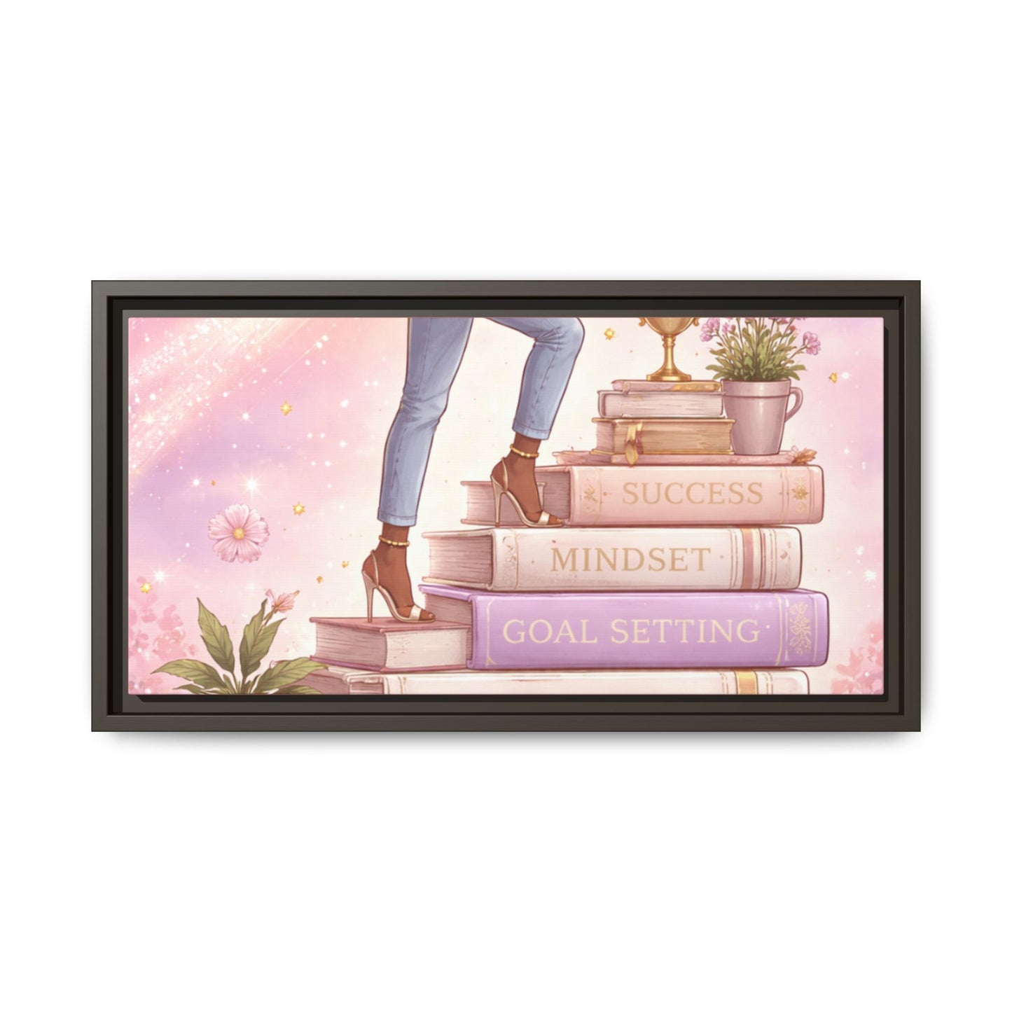 Dream Big Wall Art — Motivational Stacked Books Framed Canvas