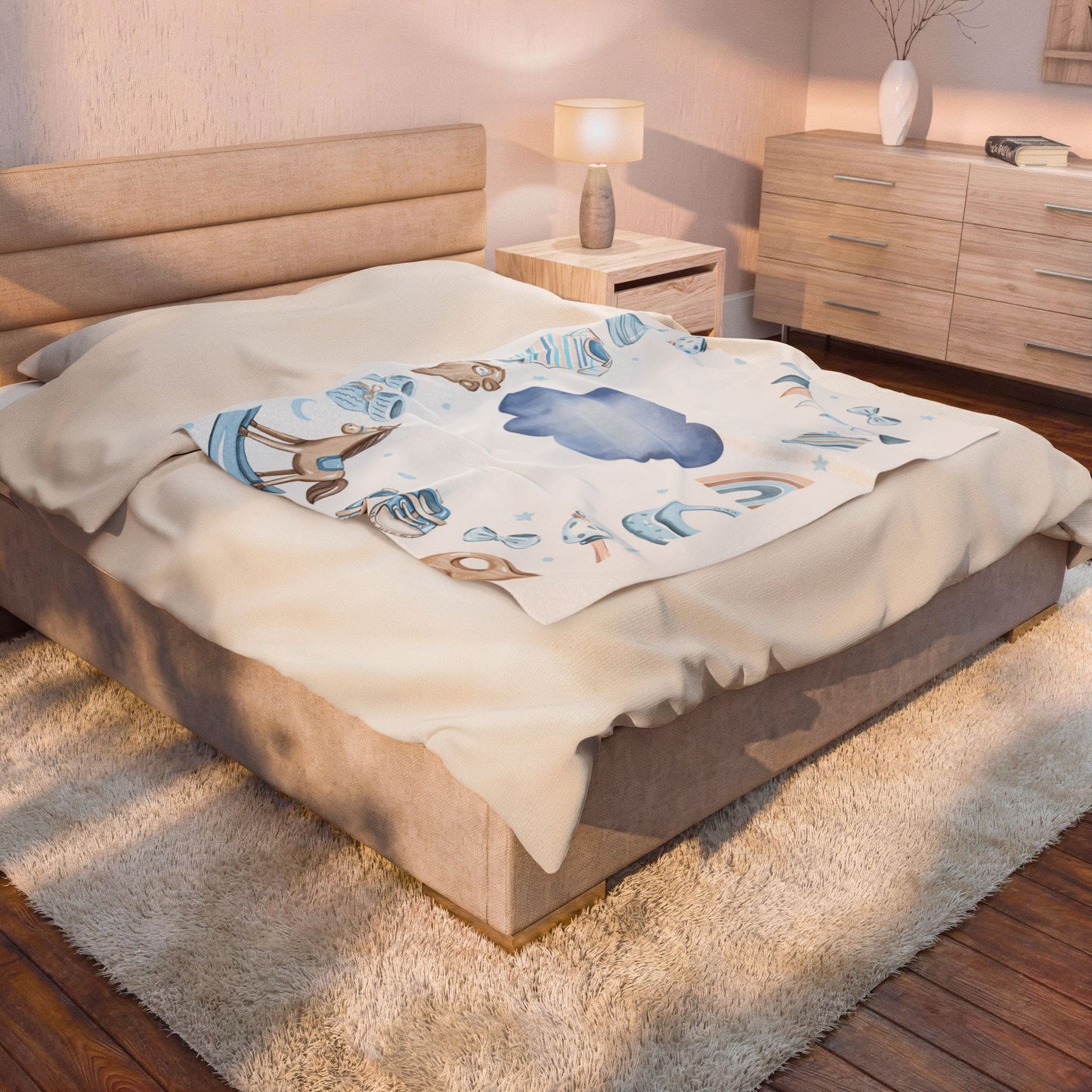 Floral Music Velveteen Plush Blanket – Pink Songbird & Notes Cozy Throw