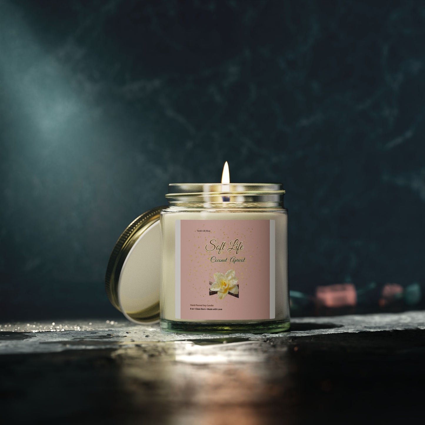 Coconut Apricot Scented Candle (4oz/9oz) - Tropical Vanilla Floral Soy Jar