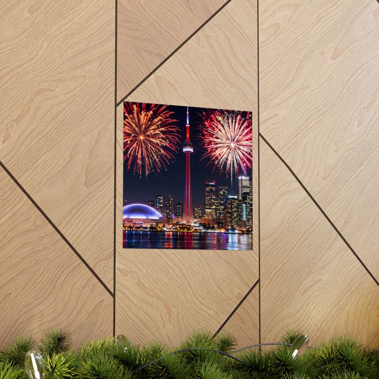 CN Tower Fireworks Matte Vertical Poster — Toronto Skyline Night Celebration Wall Art