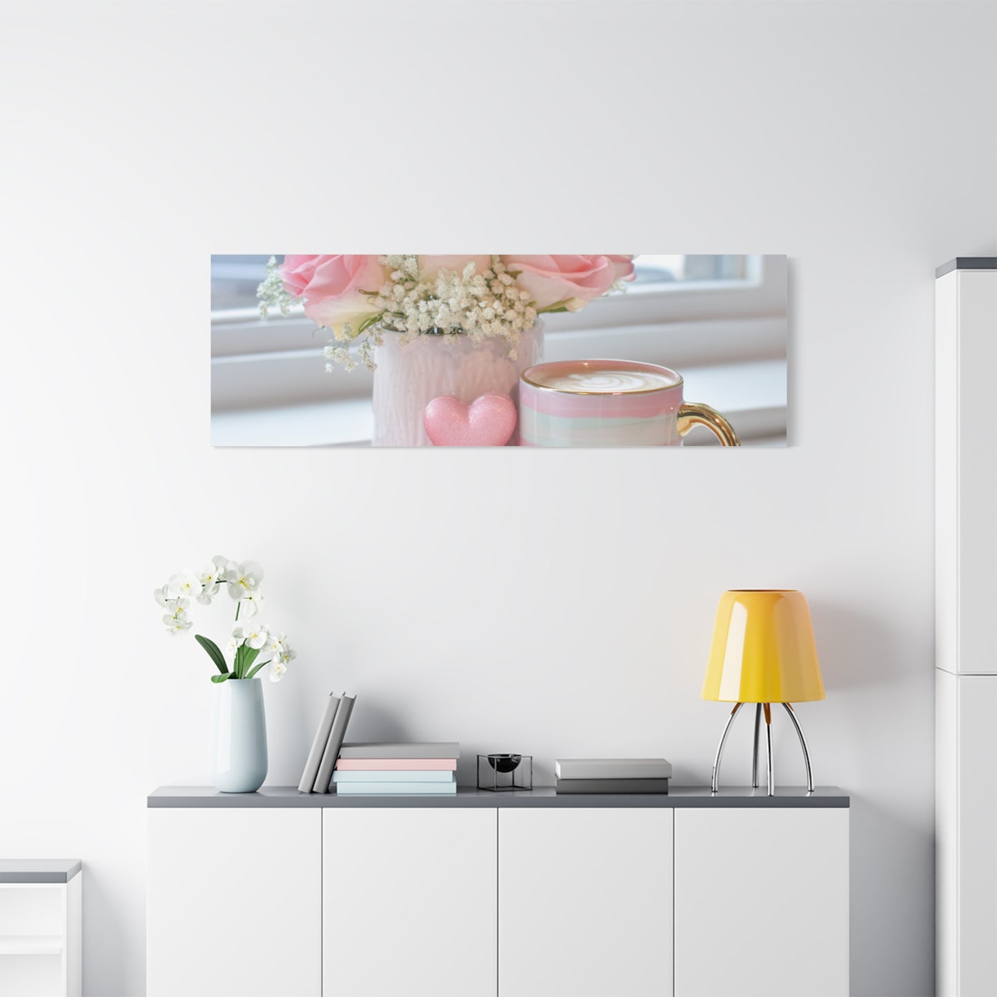 Pink Rose Bouquet with Mug Canvas