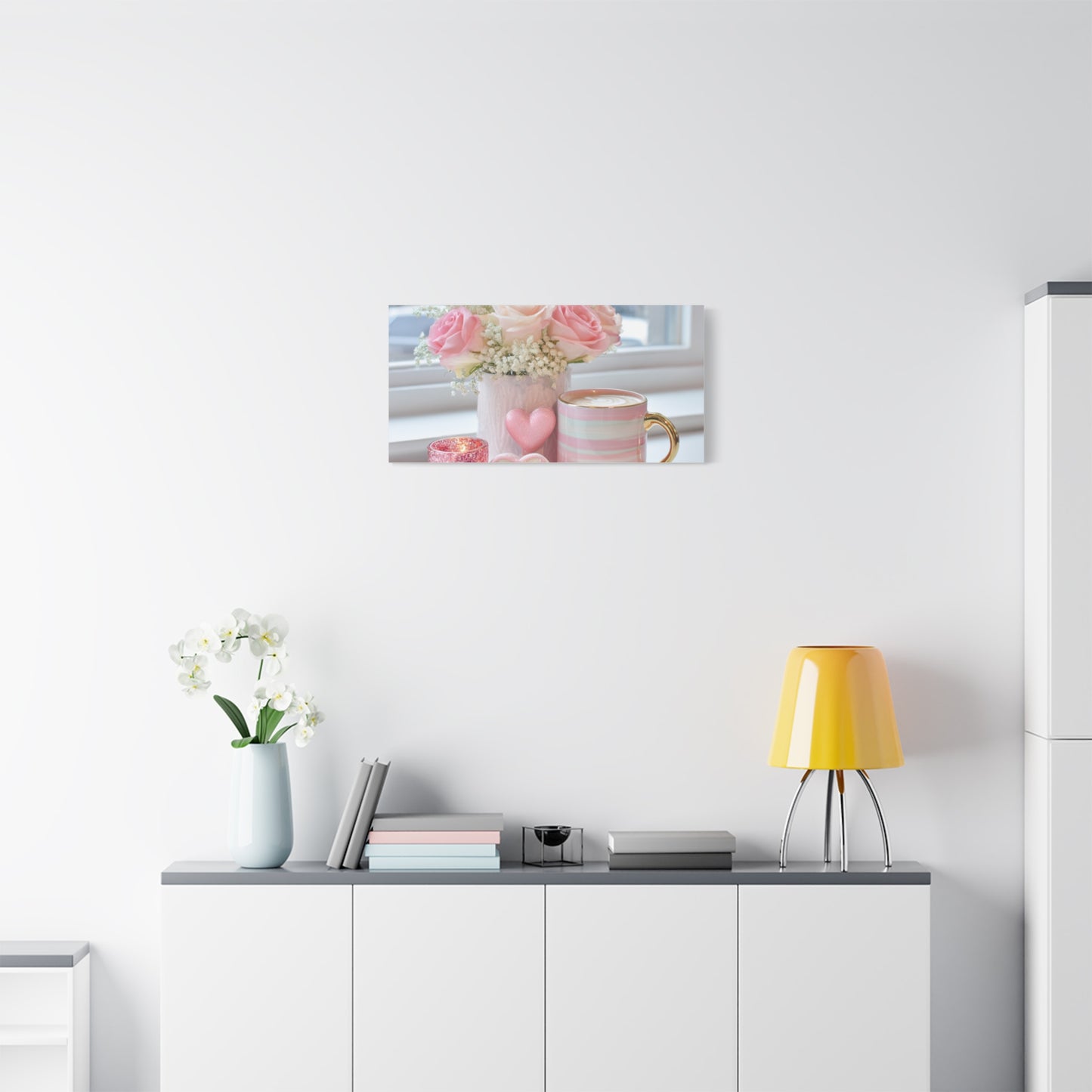 Pink Rose Bouquet with Mug Canvas