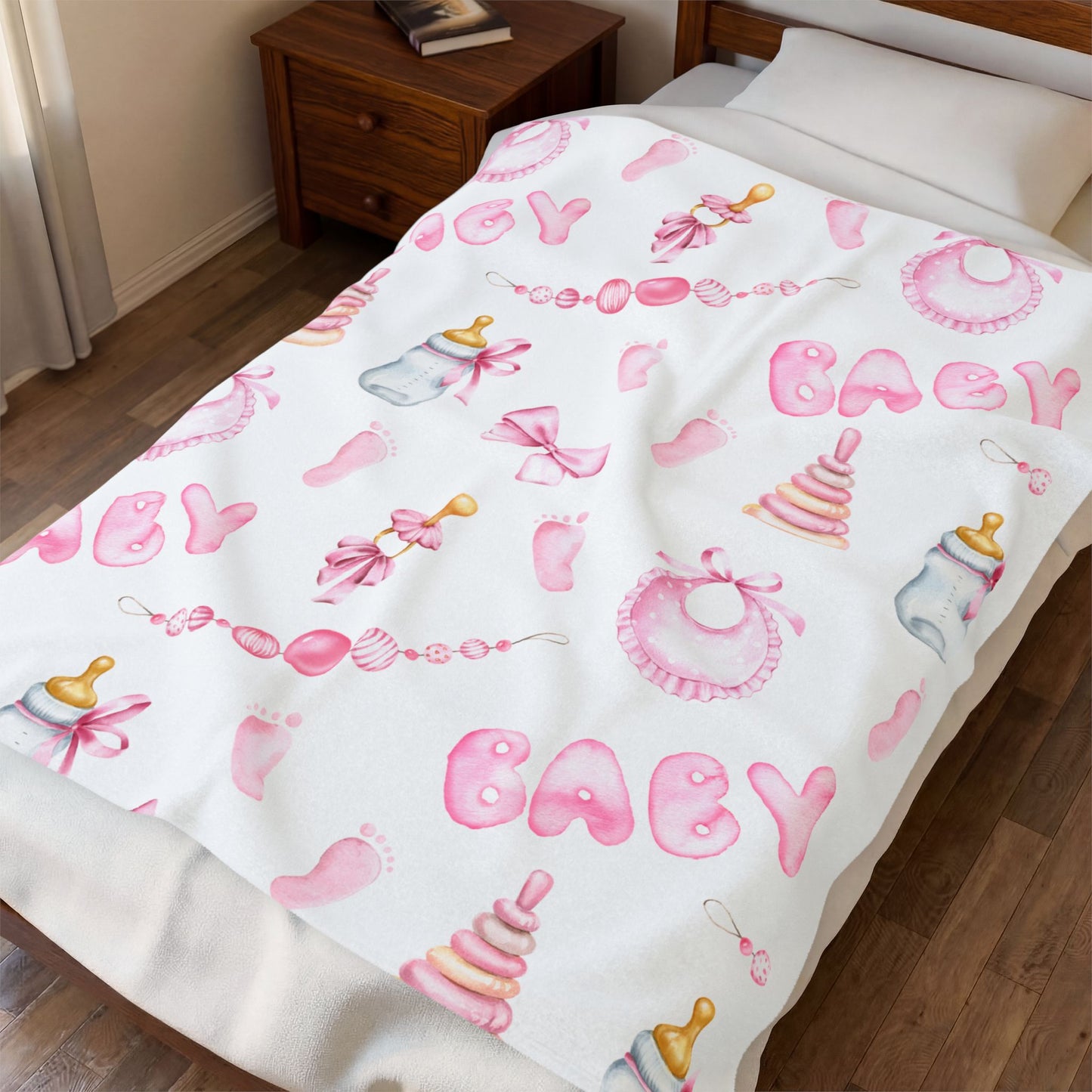 Baby Girl Velveteen Plush Blanket — Pink Baby Shower Keepsake
