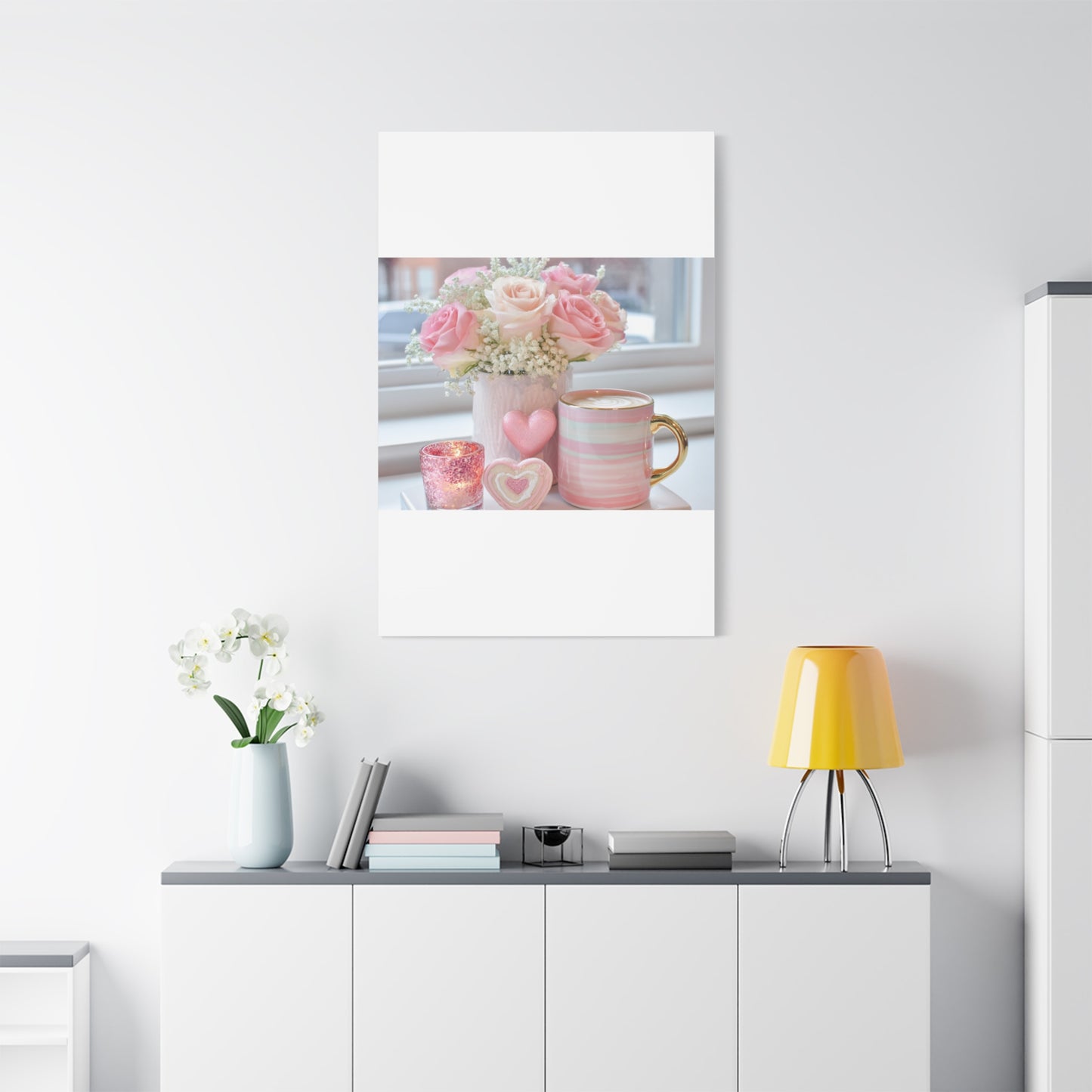 Pink Rose Bouquet with Mug Canvas