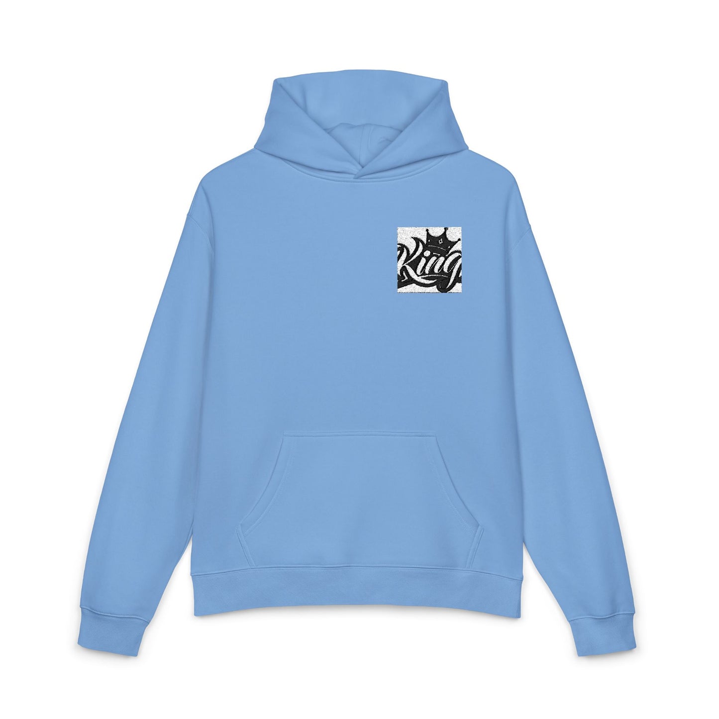 Relaxed Hoodie — Minimal Black Crown Chest Logo Hooded Sweatshirt