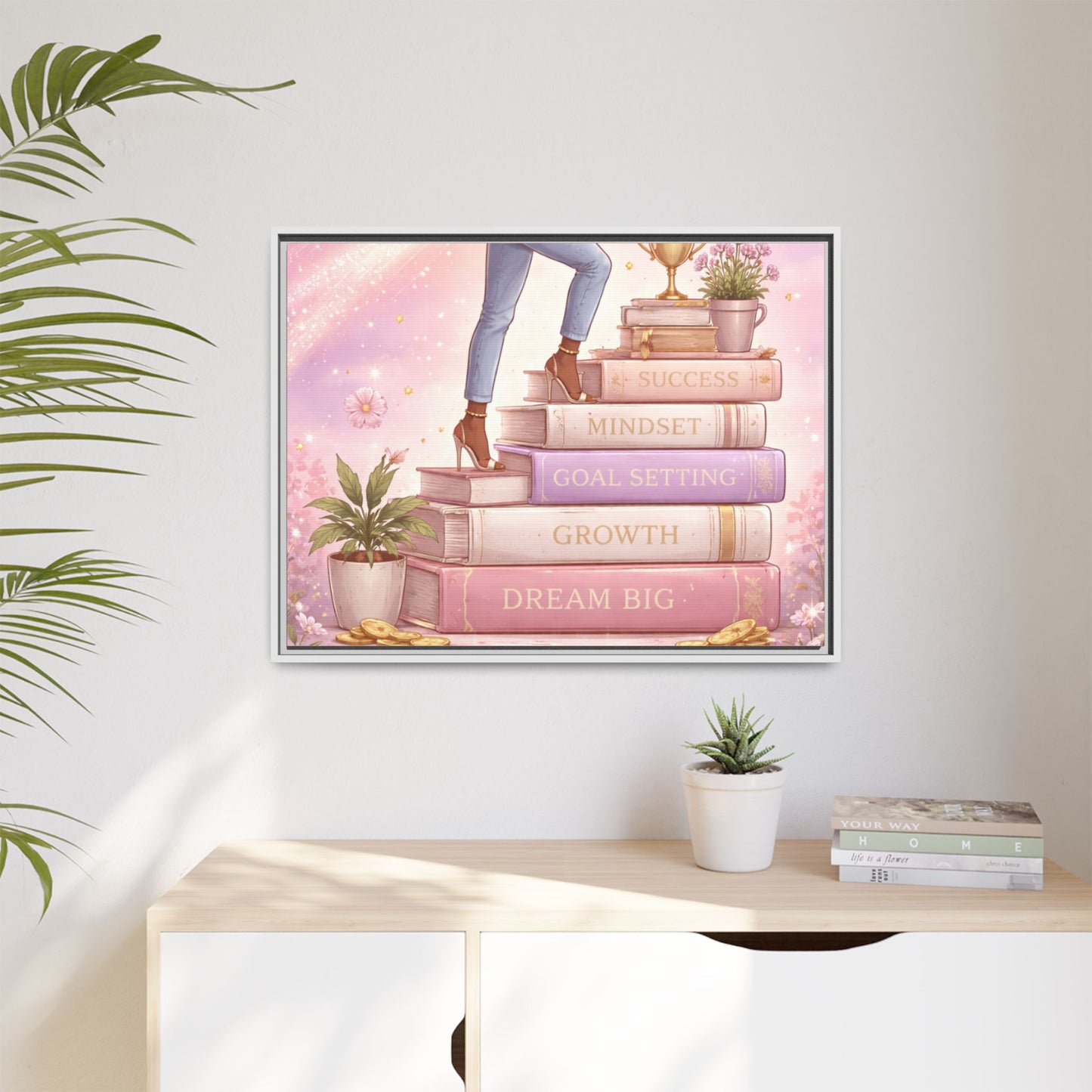 Dream Big Wall Art — Motivational Stacked Books Framed Canvas