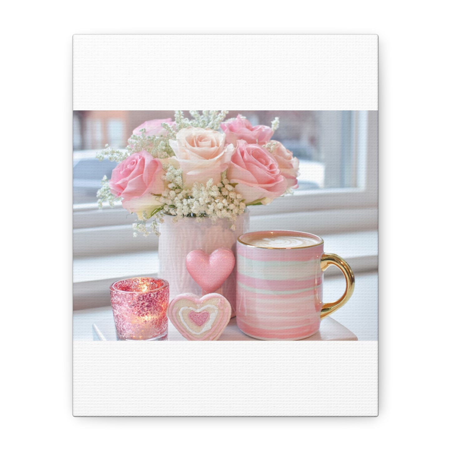 Pink Rose Bouquet with Mug Canvas