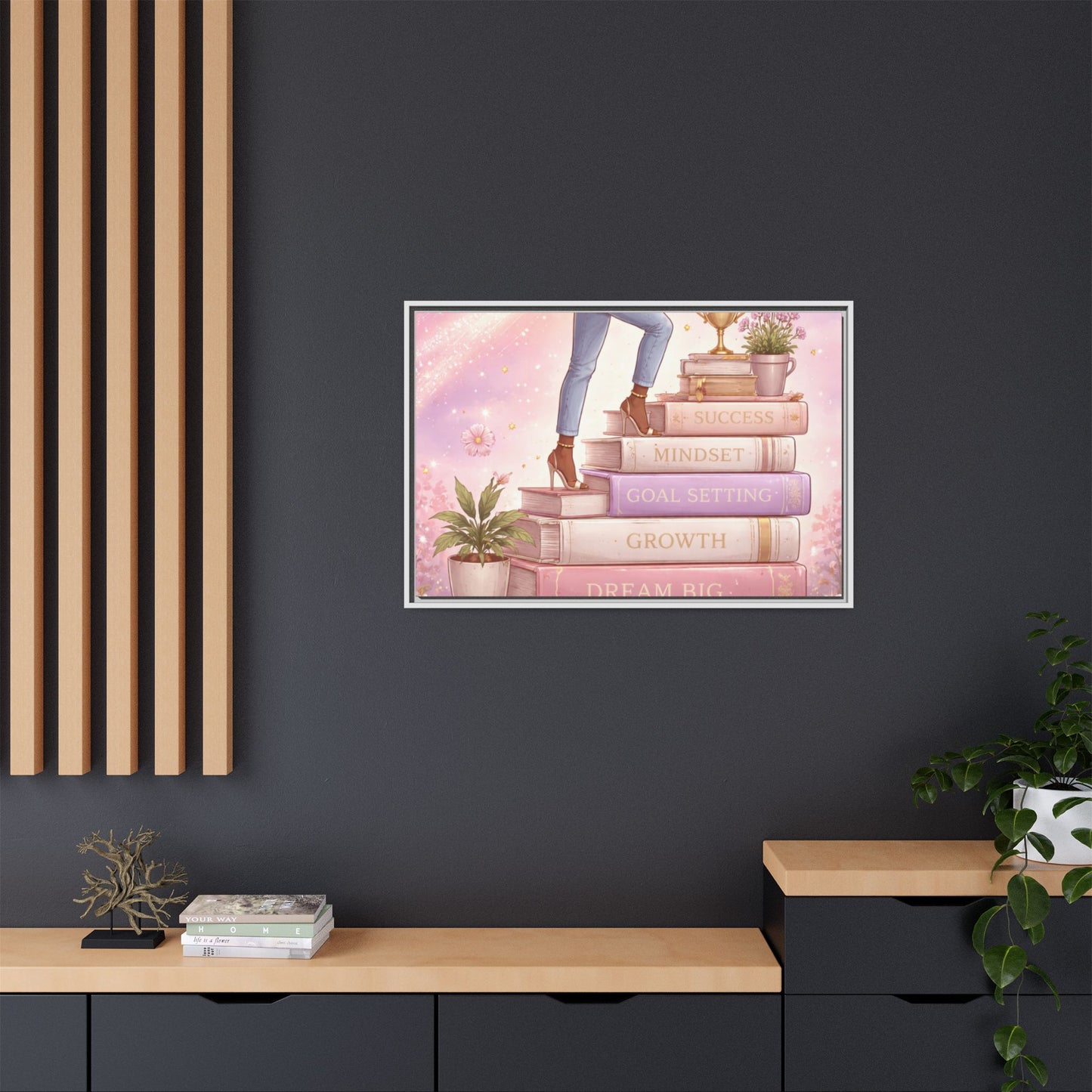 Dream Big Wall Art — Motivational Stacked Books Framed Canvas