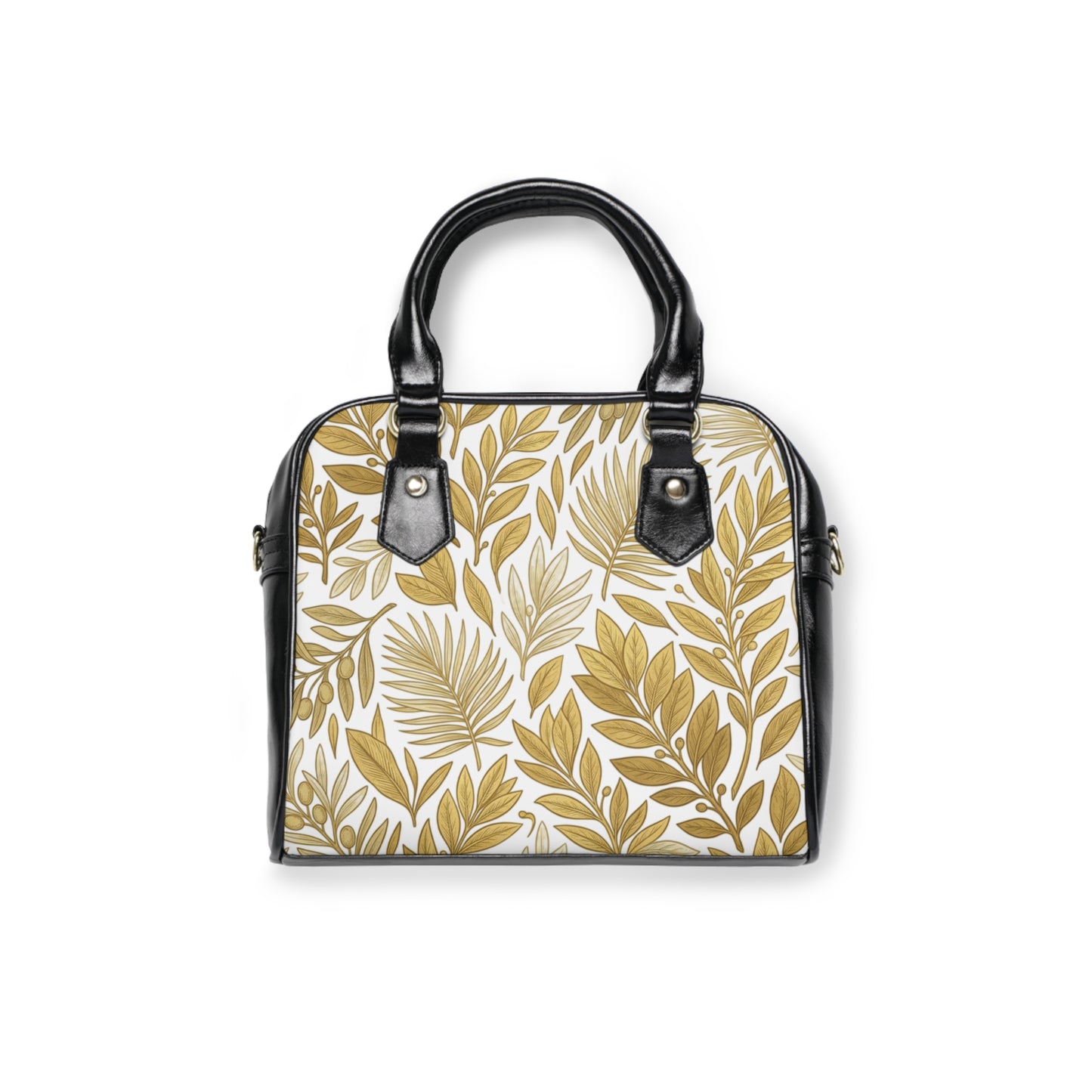 Gold Leaf Pattern Shoulder Handbag — Elegant Floral Tote Purse