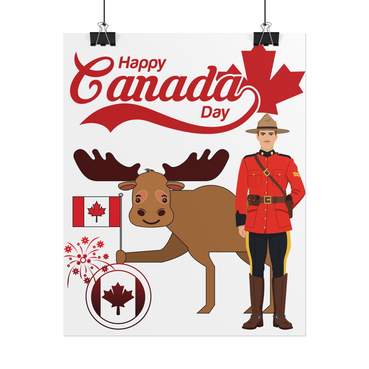 Canada Day Poster - Happy Canada Day Moose & Mountie Rolled Poster