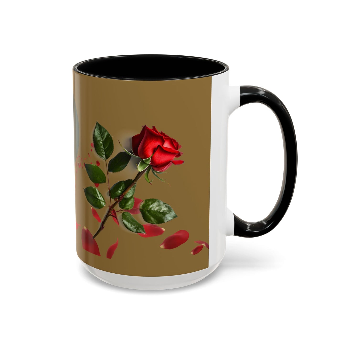 Red Rose Petals Coffee Mug  Accent Black Handle Interior,