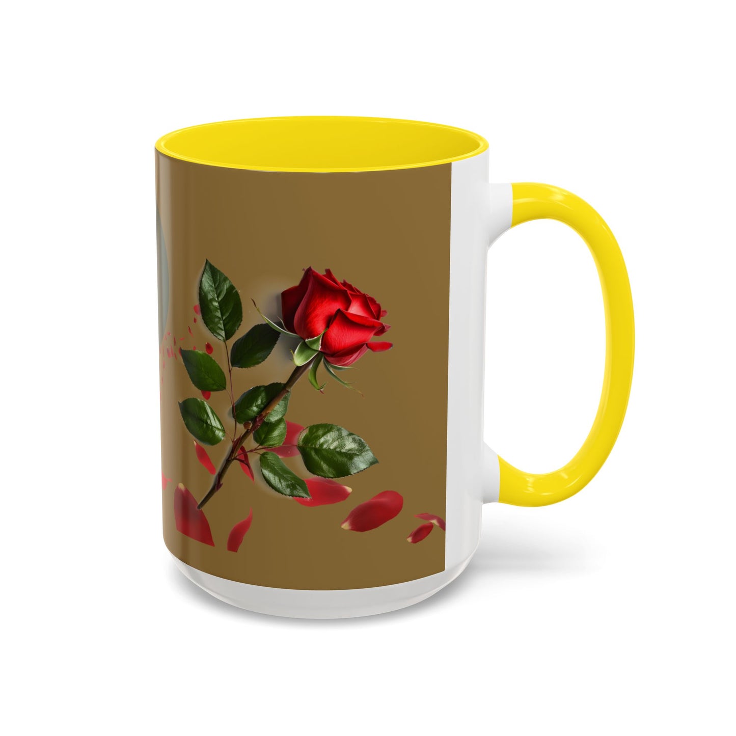 Red Rose Petals Coffee Mug  Accent Black Handle Interior,