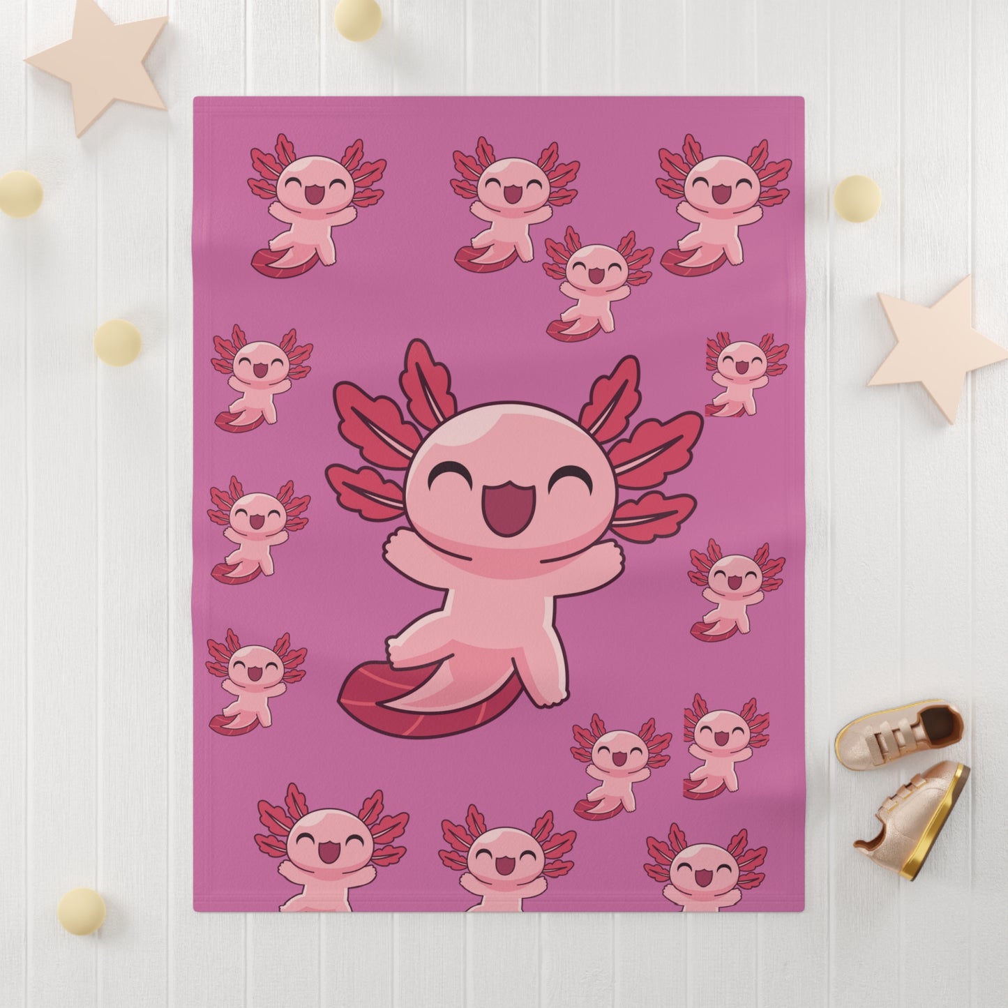 Pink Axolotl Pattern Baby Blanket | Cute Amphibian Nursery Throw