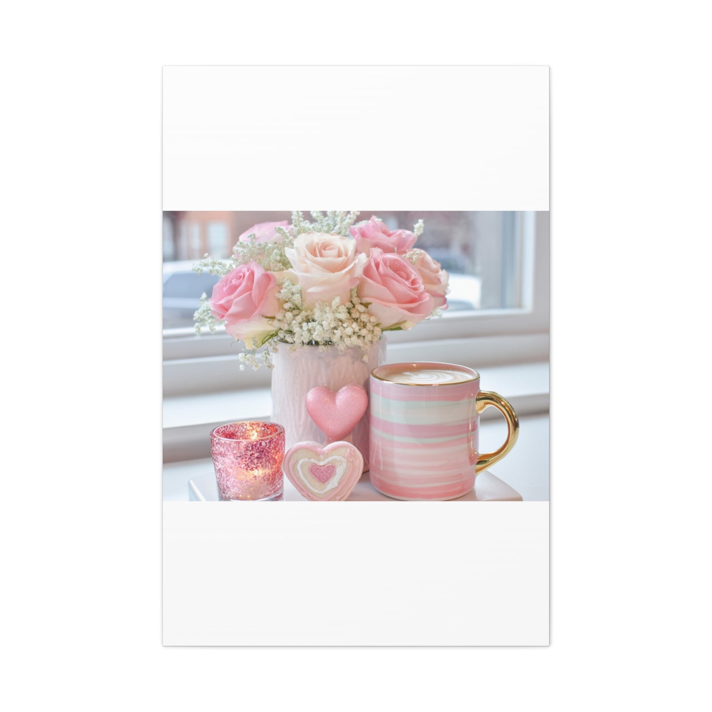 Pink Rose Bouquet with Mug Canvas