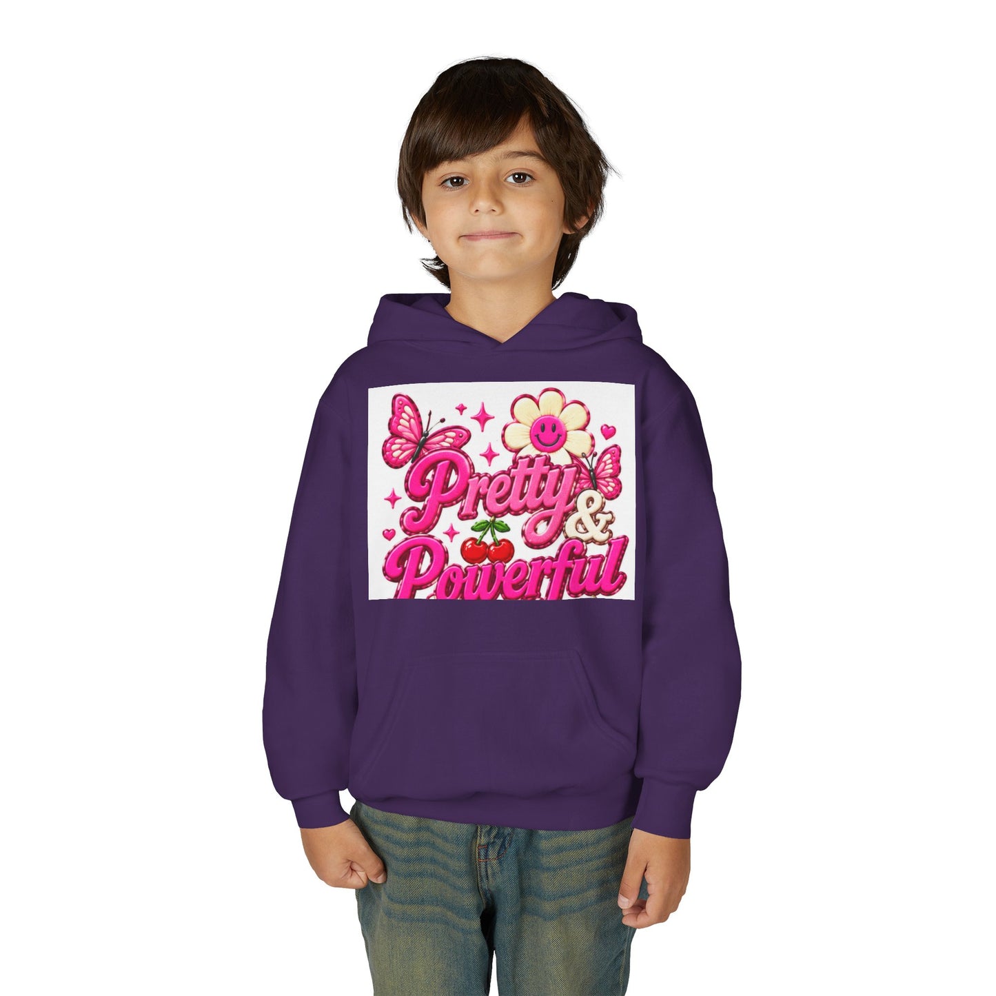 Pretty & Powerful Youth Hoodie | Pink Flower Butterfly Design
